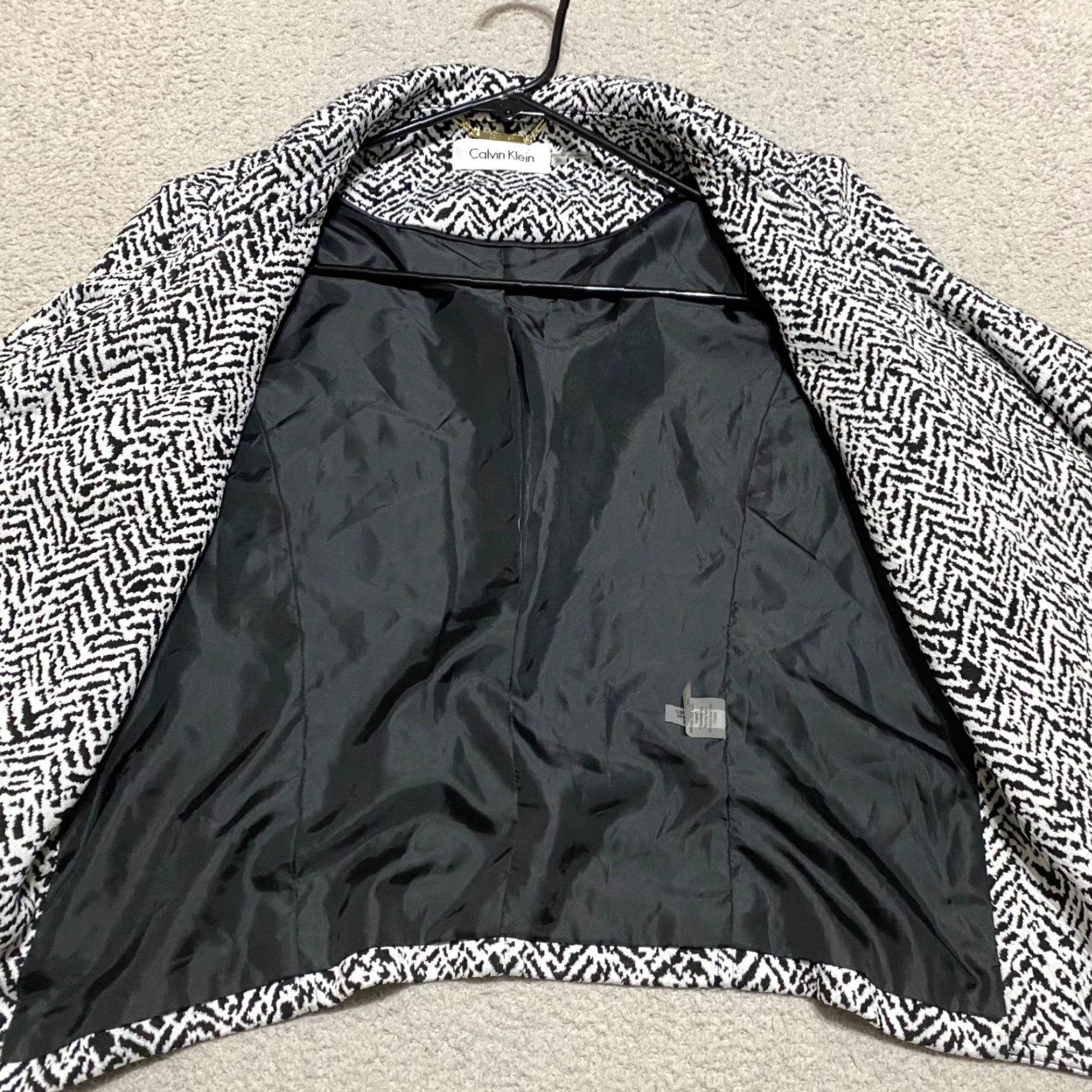 Calvin Klein Calvin Klein Womens Jacket sz 8 Blazer Black White Geometric Ruffle Open Front Size M / US 6-8 / IT 42-44 - 6 Thumbnail