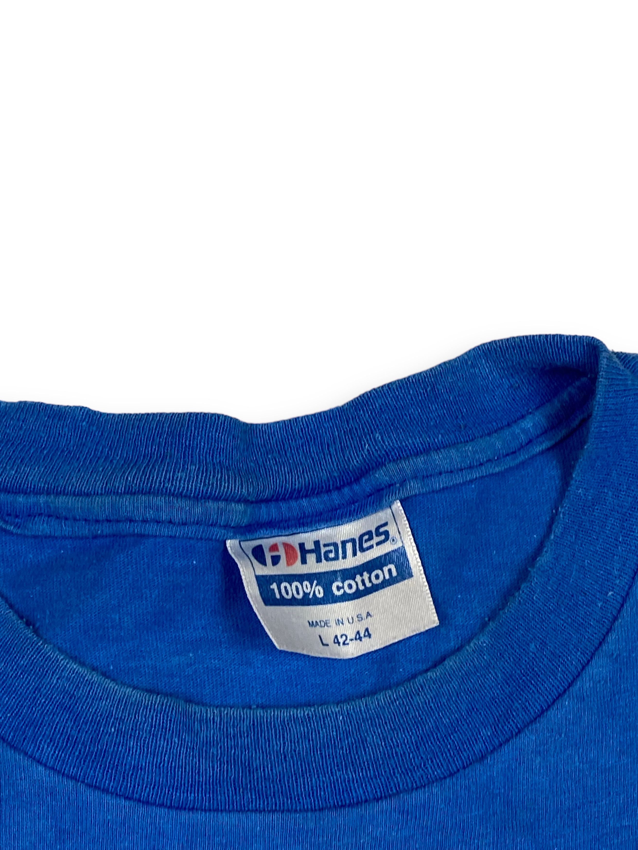 Other Vintage HANES Single Stitch Graphic Blue Print T-Shirt M619 Size US M / EU 48-50 / 2 - 6 Thumbnail