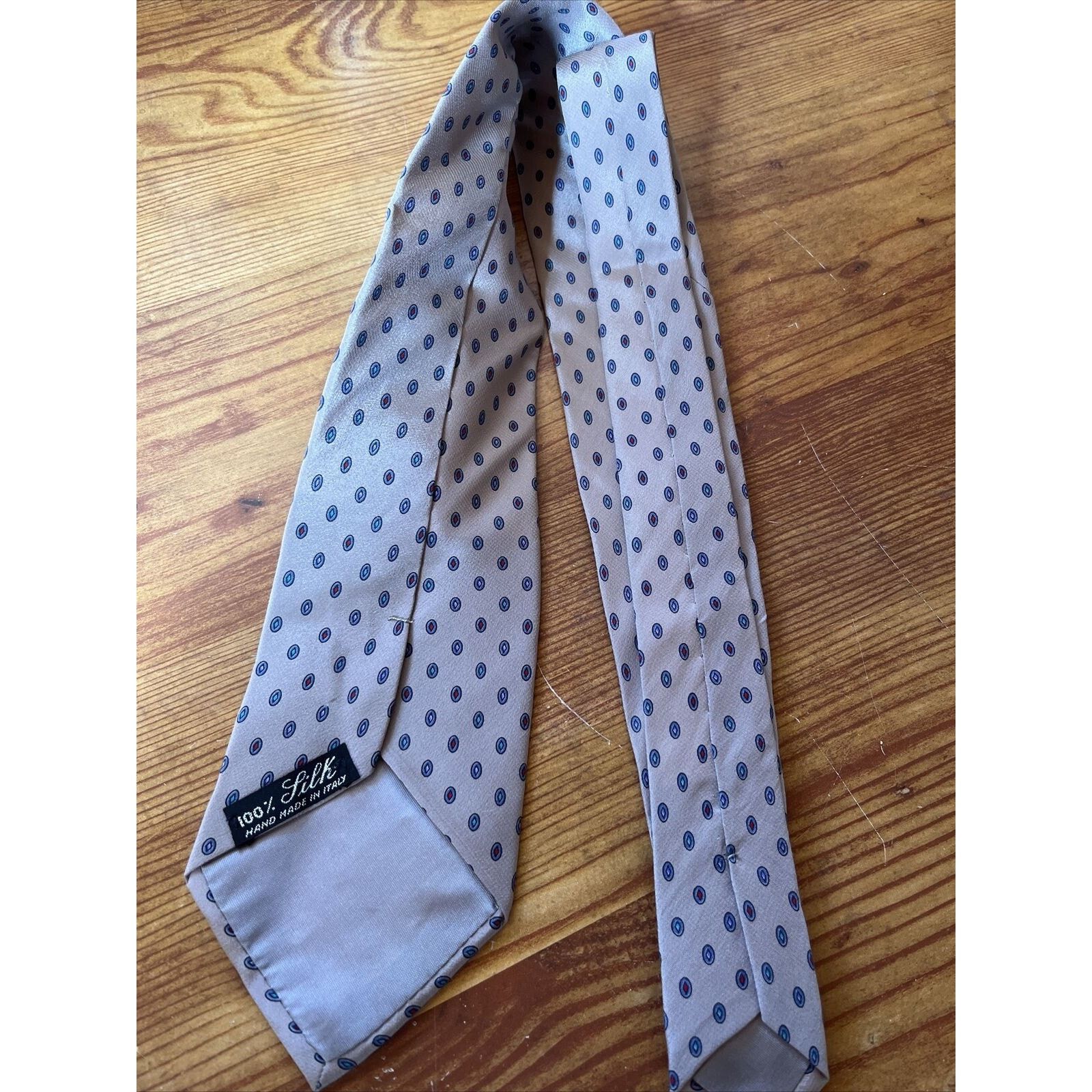 The Unbranded Brand Unbranded men’s beige blue GEOMETRIC SILK NECKTIE TIE italy Size ONE SIZE - 3 Thumbnail
