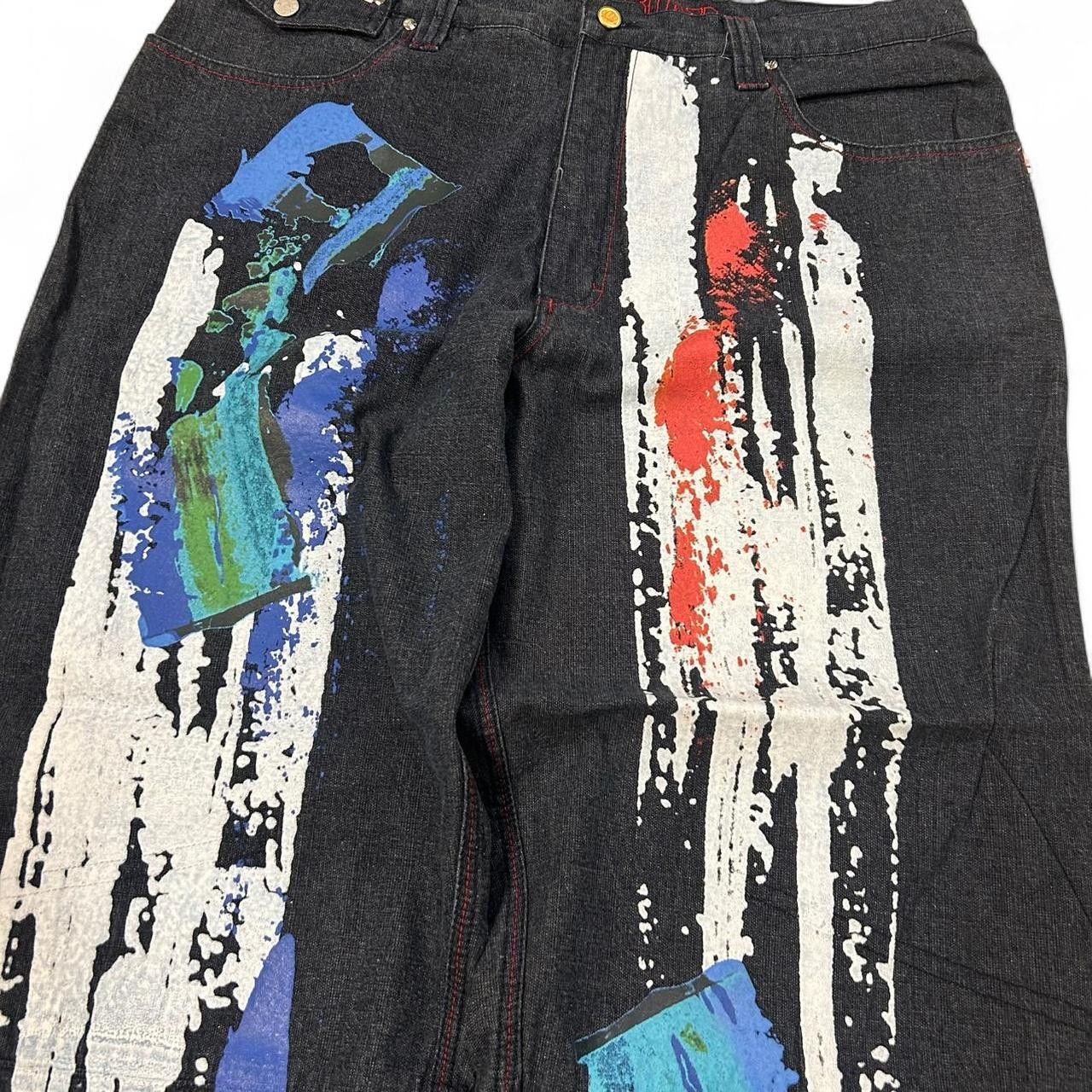 Vintage VTG Johnny Blaze Baggy Embroidered & Painted Jeans Size 38 Size US 38 / EU 54 - 2 Thumbnail