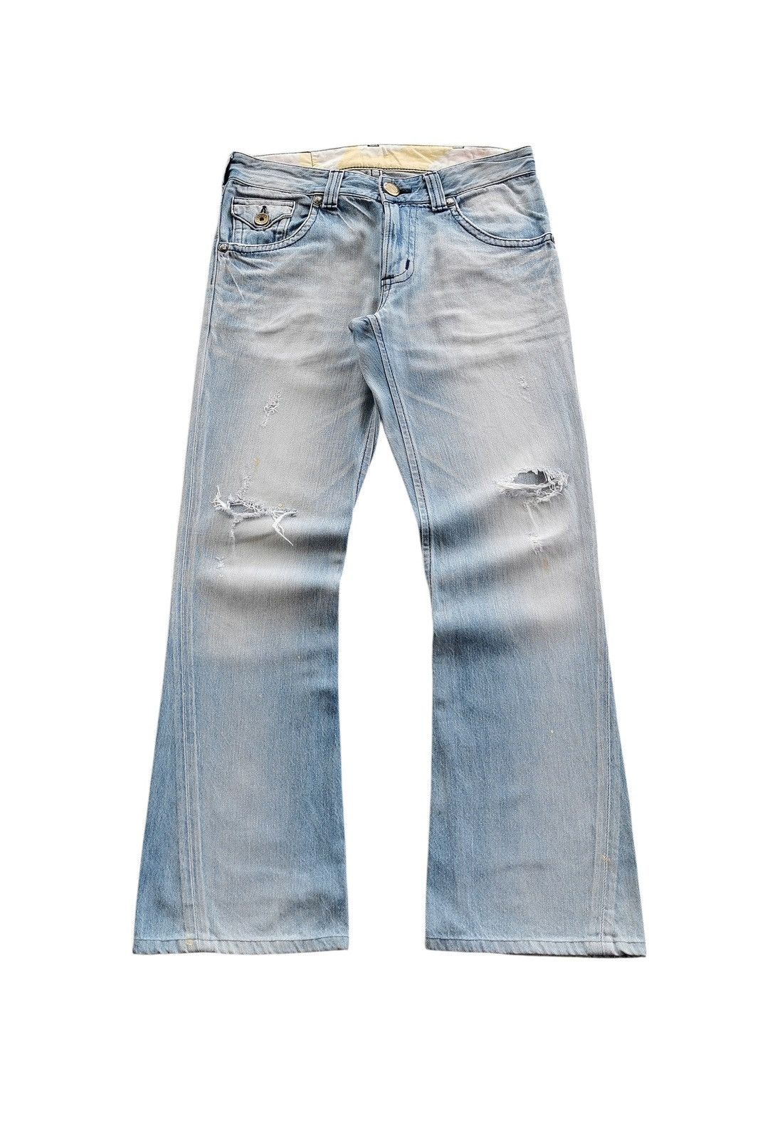 Edwin EDEdwin Blue Trip Distressed Flared Twisted Jeans Light Blue Size US 33 - 1 Thumbnail