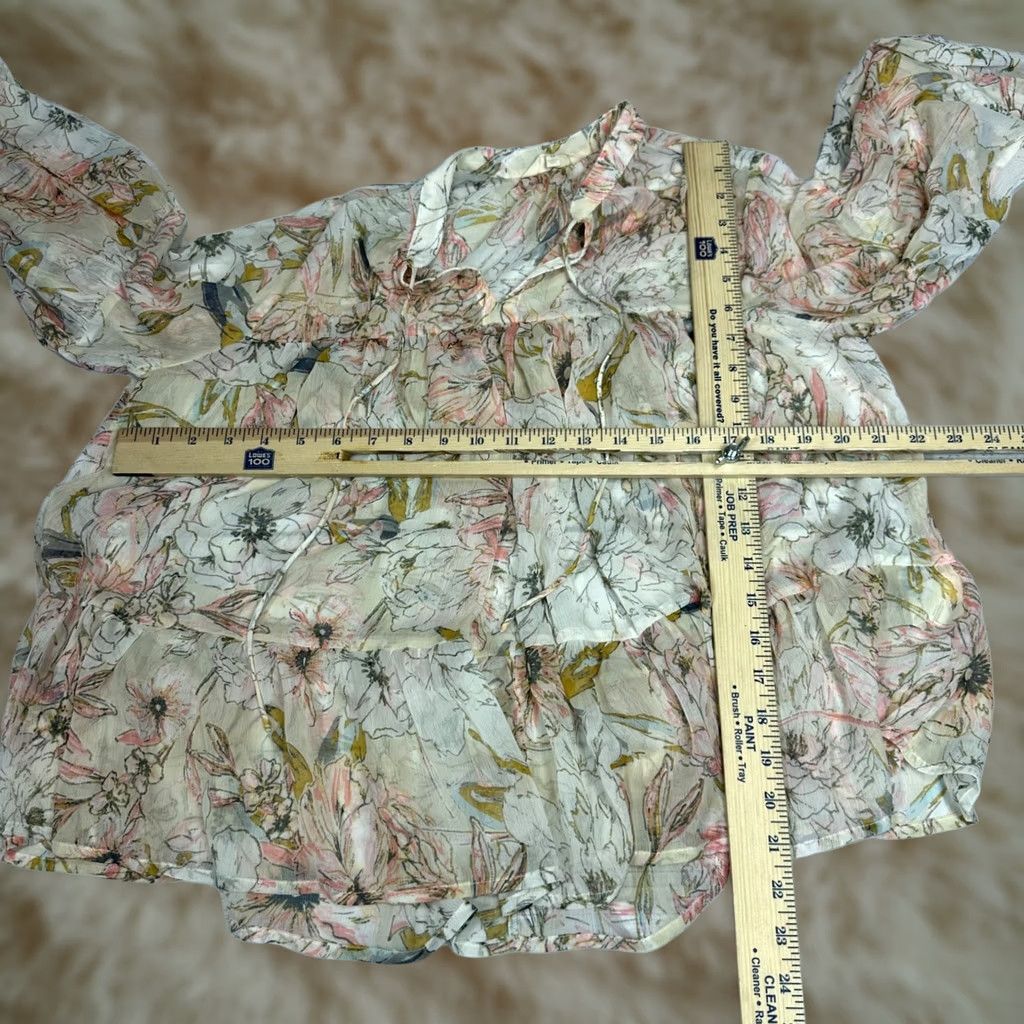 Lucky Brand Lucky Brand Blouse Long Sleeve Floral Beige Pink Sz M Womens Size M / US 6-8 / IT 42-44 - 1 Thumbnail