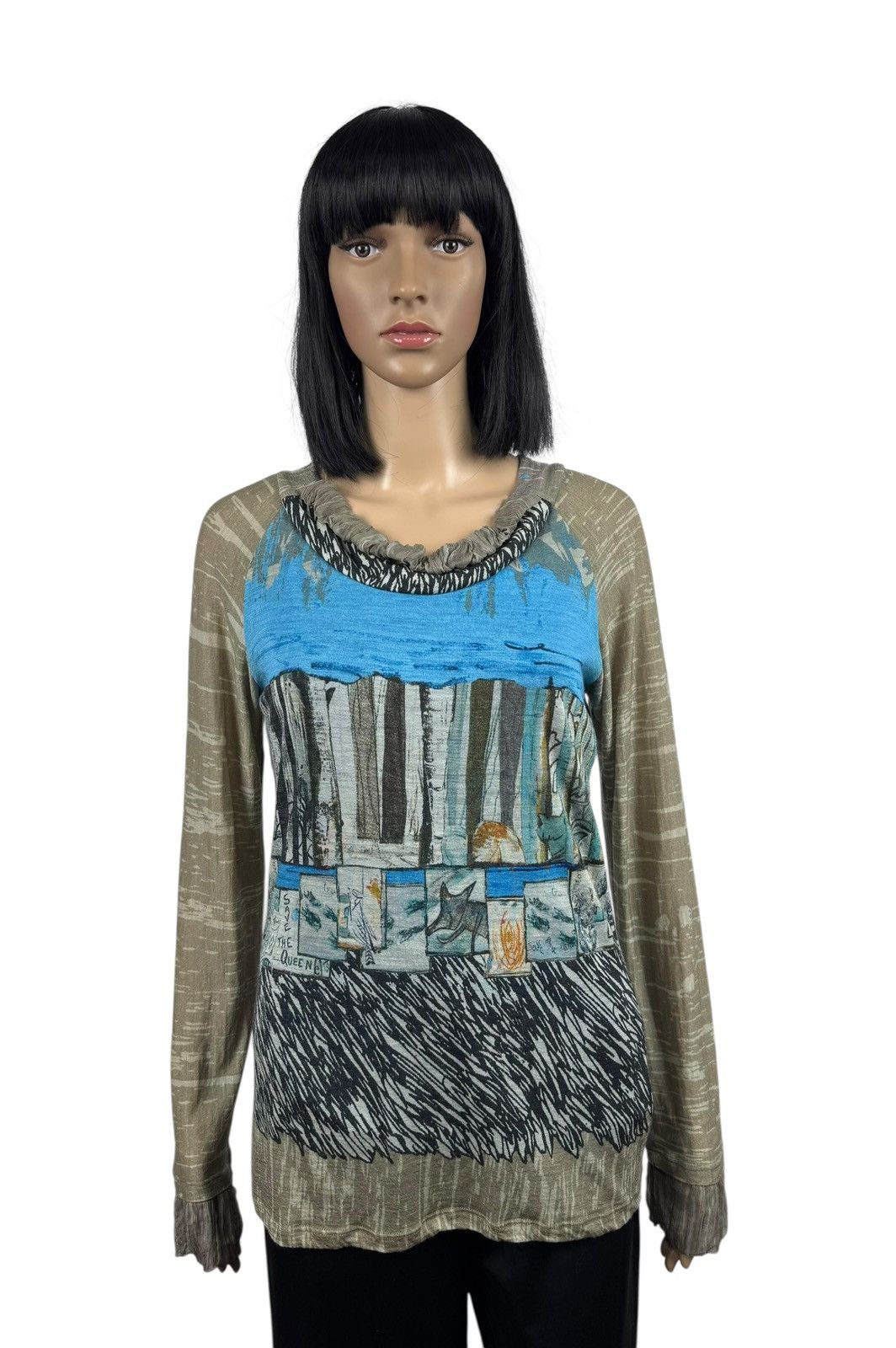 Other Save The Queen Printed Longsleeve Wool Fringed Silk size L Size L / US 10 / IT 46 - 1 Thumbnail