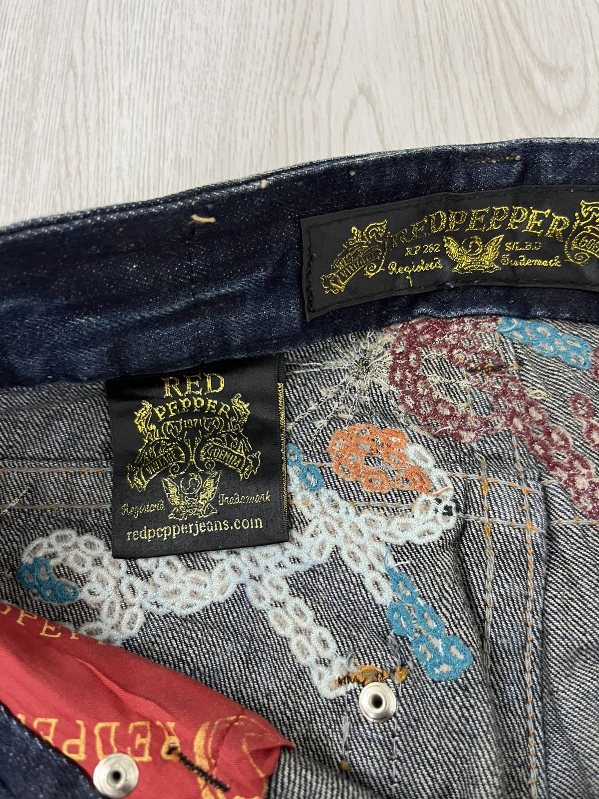 CRAZY🤯 Flare Red Pepper Embroided Trible Style Jeans
