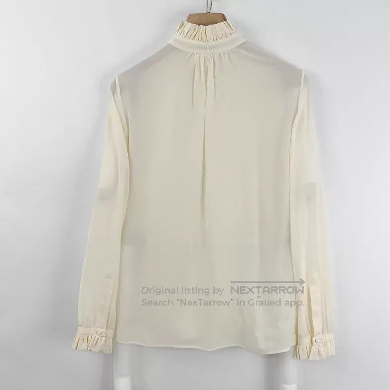 Saint Laurent Paris Saint Laurent Paris Beige Long Sleeve Shirt with Lace Trim Size XXS / US 00 / IT 34 - 2 Thumbnail