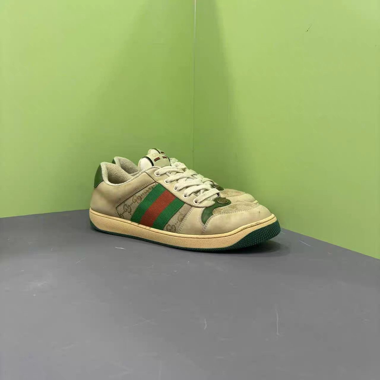Gucci Gucci Screener Gray-Green GG Enamel Distressed Sneakers K15 Size US 8.5 / EU 41-42 - 3 Thumbnail