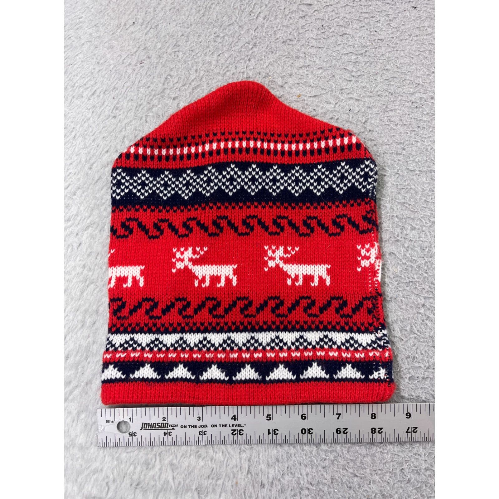 Vintage Red Knit Fair Isle Beanie Hat Adult One Size Ski Theme Mens Size ONE SIZE - 2 Thumbnail