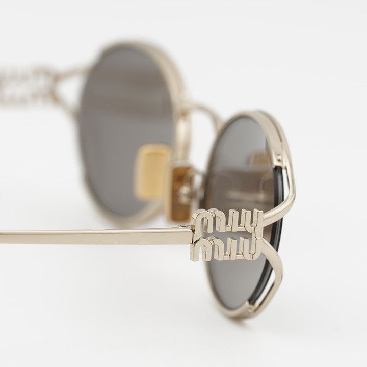 Miu Miu Miu Miu MU52YS ZVN80Q Sunglasses Gold Oval Frame, Dark Grey Size ONE SIZE - 6 Thumbnail