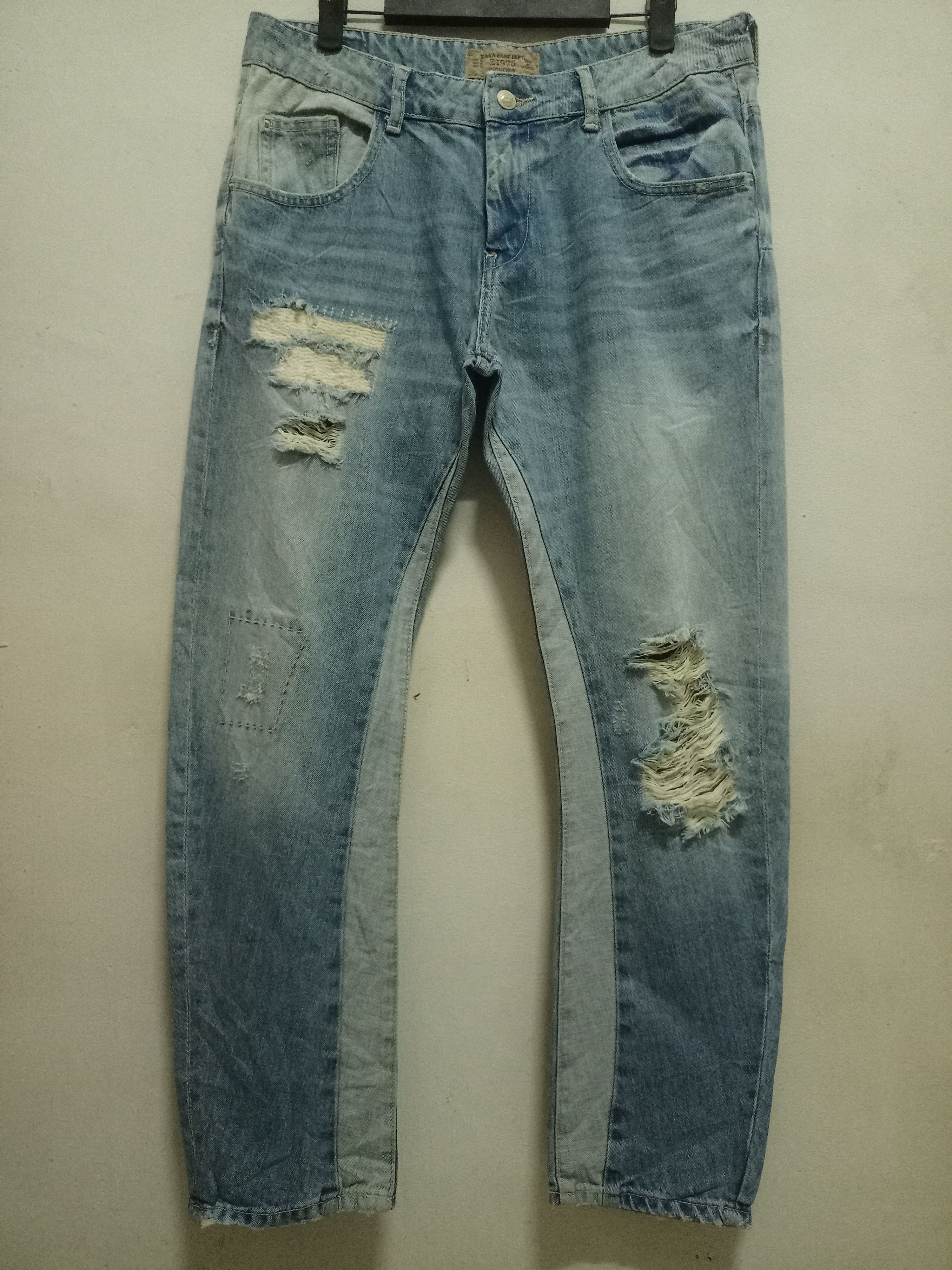 Zara Vintage Zara Hybrid Two Tone Curve Leg Distressed Jeans Size US 32 / EU 48 - 1 Thumbnail