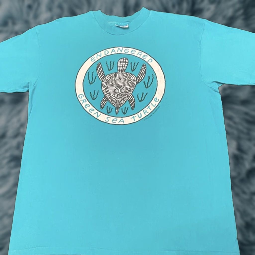 Vintage VINTAGE Endangered Green Sea Turtle Nature Art Tee Shirt XL 90s 80s VTG 1988 Blue Men Size US XL / EU 56 / 4 - 1 Thumbnail