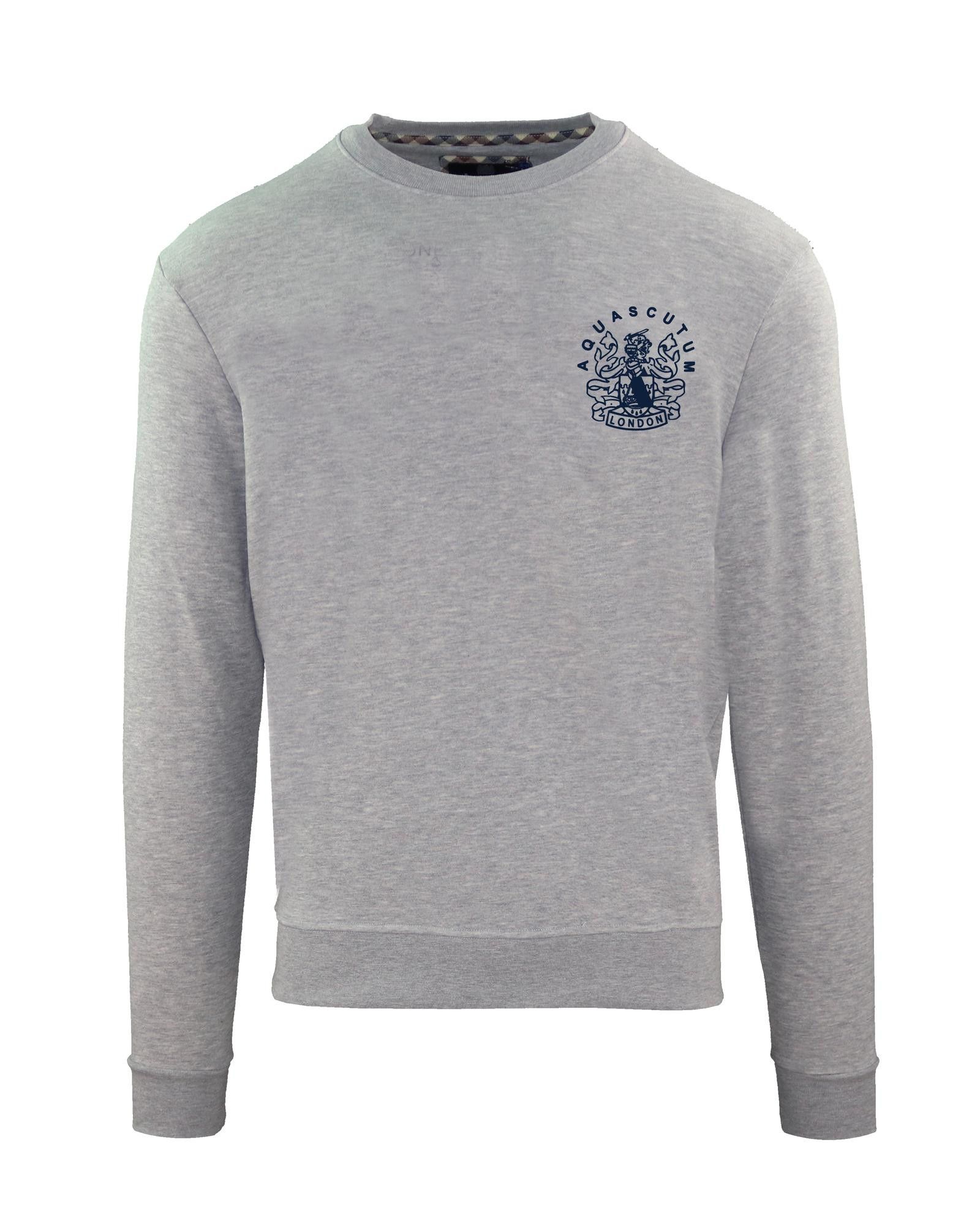 image of Aquascutum Long Sleeve Ribbed Cotton Sweatshirt in Grey, Men's (Size 2XL)