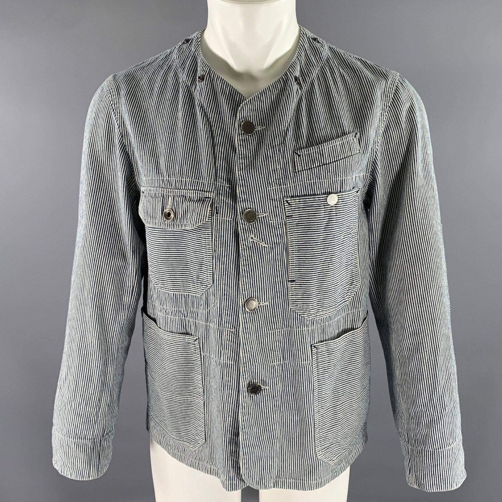 Engineered Garments ENGINEERED GARMENTS S White Blue Stripe Cotton Hooded Jacket Size US S / EU 44-46 / 1 - 5 Thumbnail