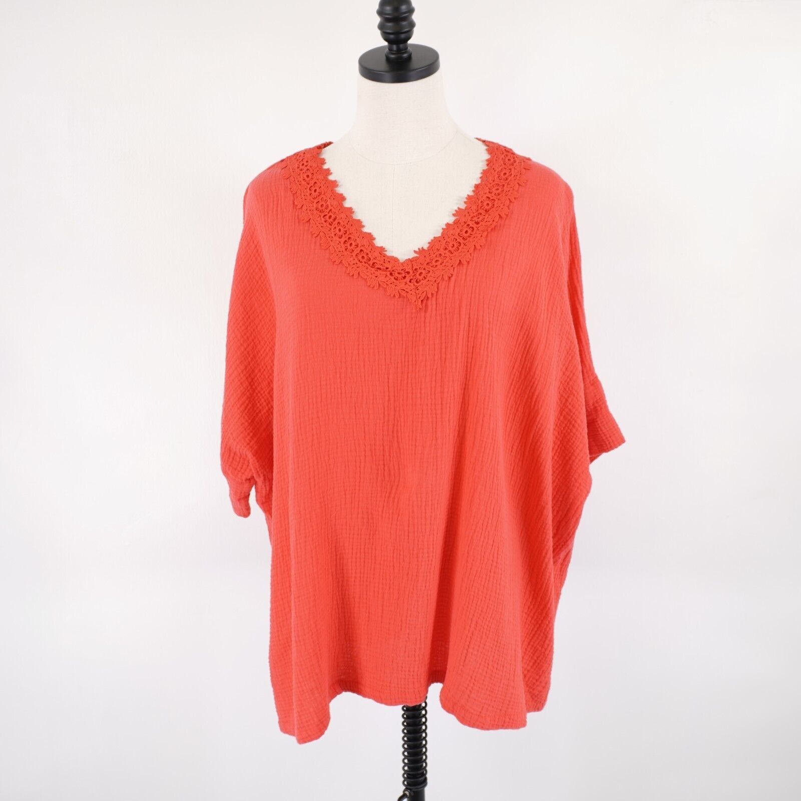 Jones New York Jones New York 1X Neon Pink / Orange Ribbed Cotton Lace V-Ne Size XL / US 12-14 / IT 48-50 - 4 Thumbnail