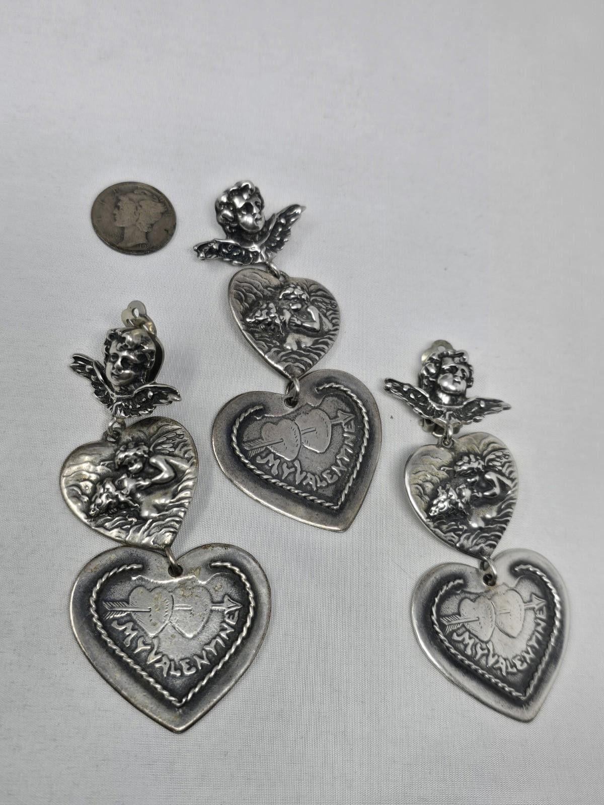 Sterling Silver T Foree Sterling Valentine Cupid Heart Earrings & Pin Set Size ONE SIZE - 5 Thumbnail