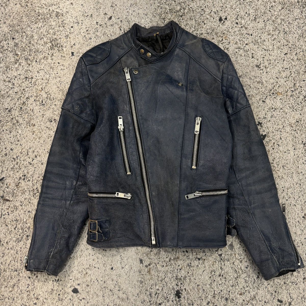Vintage Faded Washed Blue Leather Moto Zip Jacket ERD Grunge Biker Size US L / EU 52-54 / 3 - 7 Thumbnail