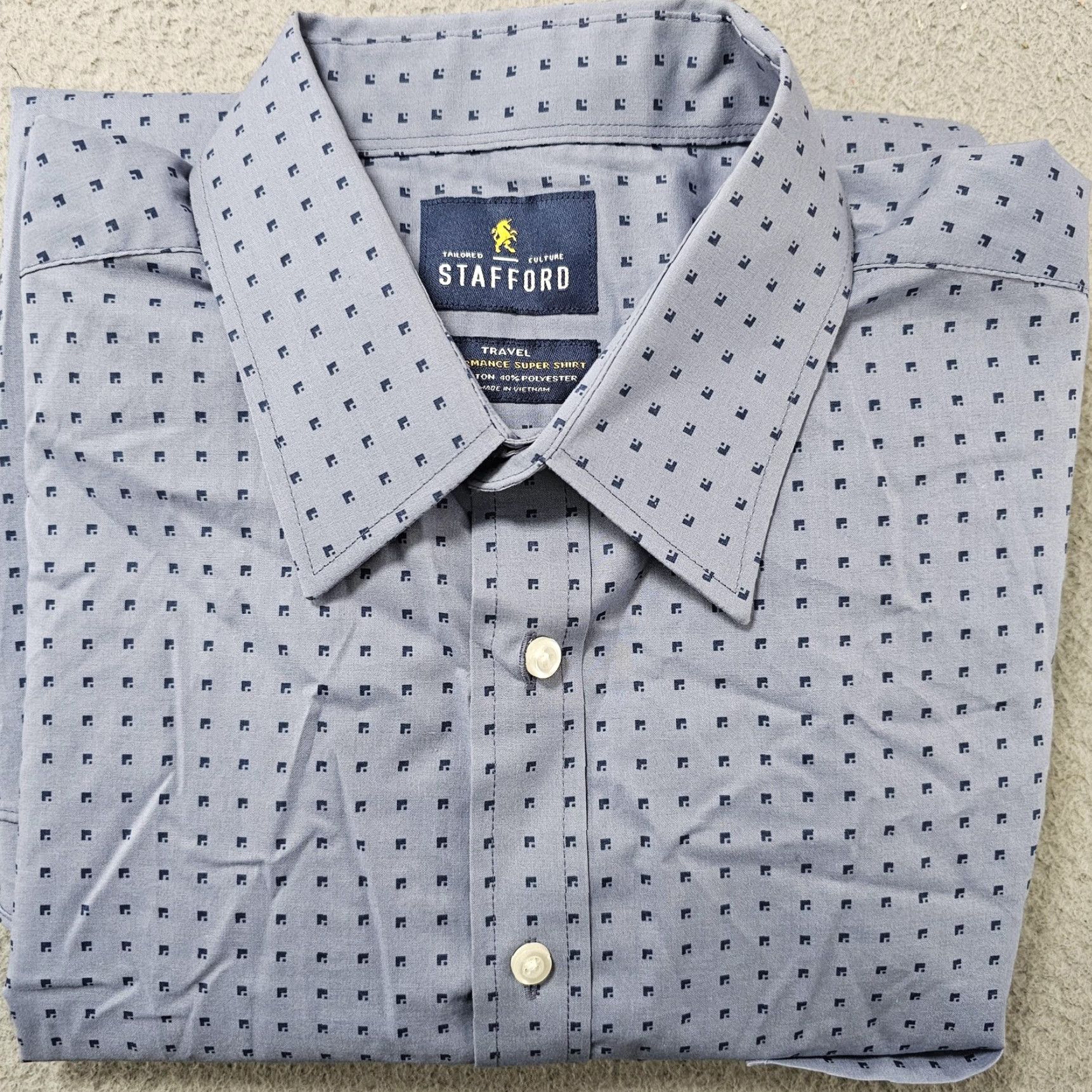 Stafford Stafford Shirt Mens 16 34-35 Blue Geometric Travel Performance Regular Fit Dress Shirt Size US L / EU 52-54 / 3 - 2 Thumbnail