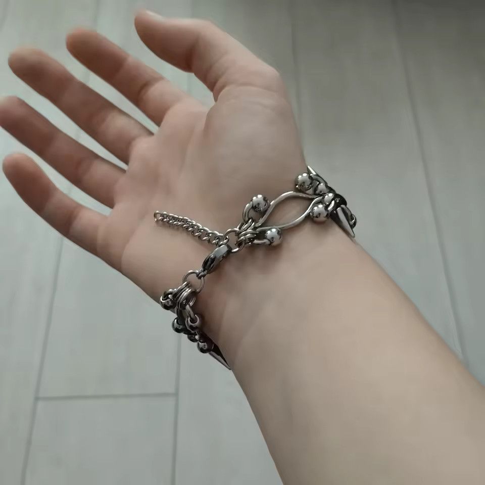 Vintage Piercing Spike Double Layer Chain Cross Size ONE SIZE - 2 Thumbnail