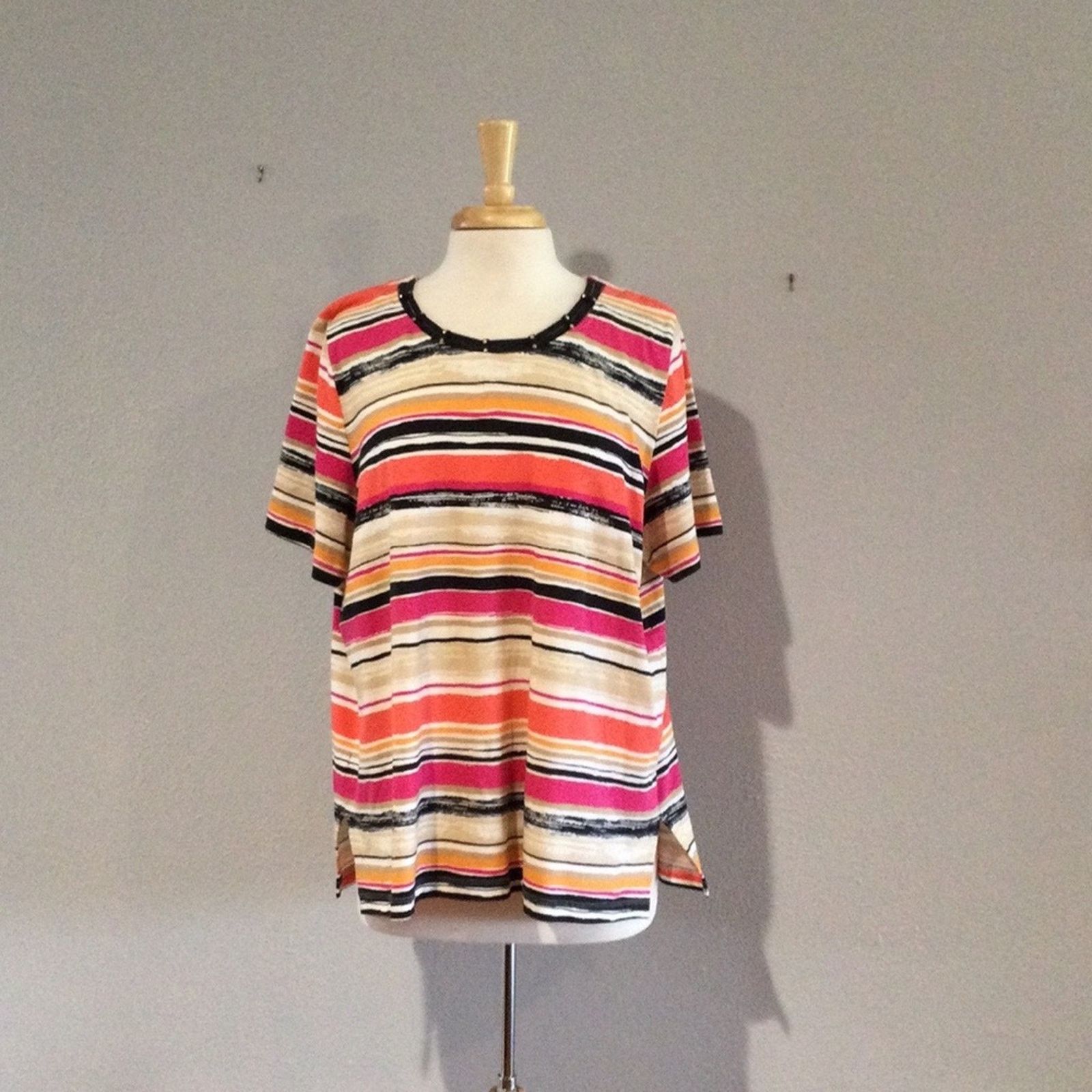Other Alfred Dunner Multicolor Stripe Stud Trim T-Shirt Size XL Size XL / US 12-14 / IT 48-50 - 1 Thumbnail