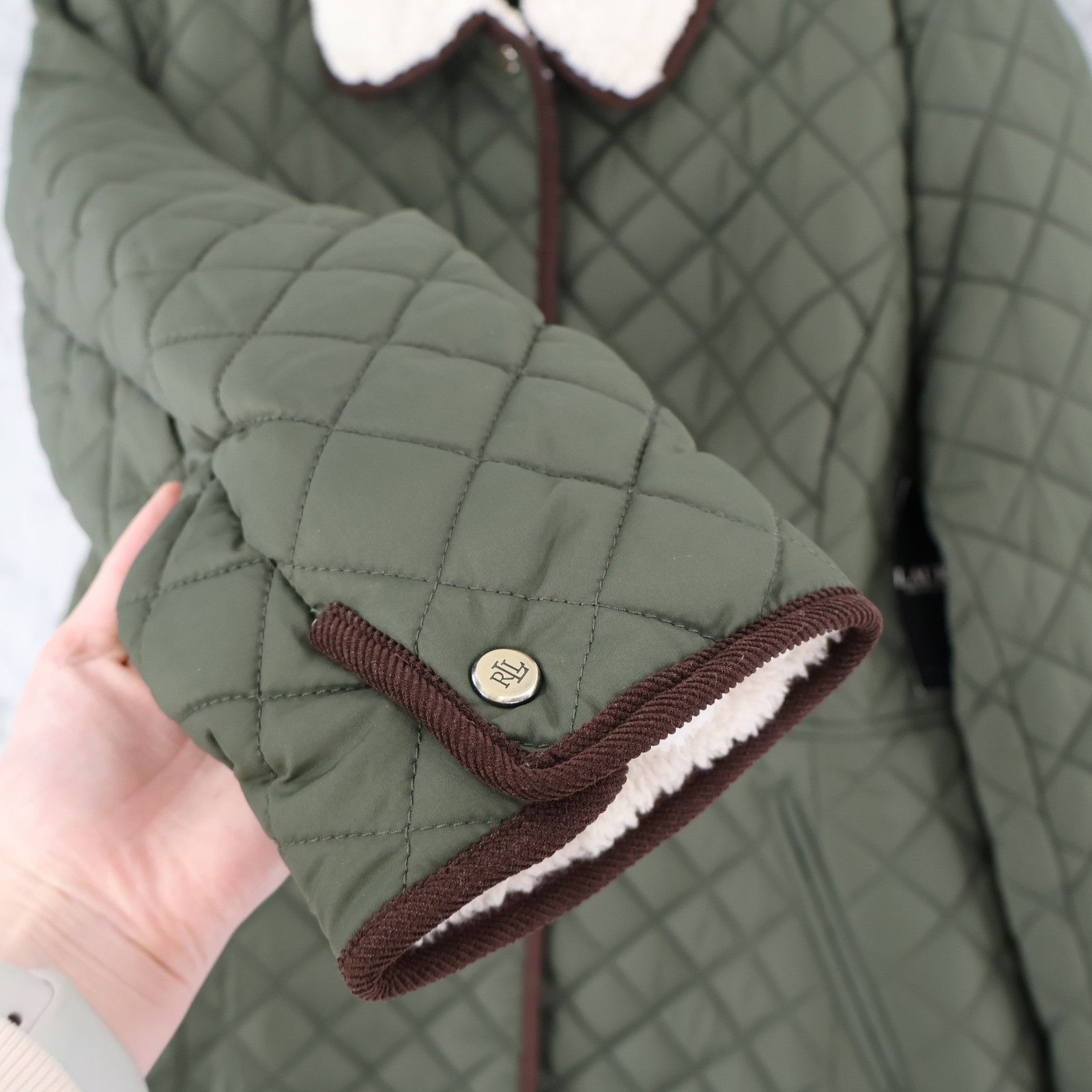 Lauren Ralph Lauren Lauren Ralph Lauren Faux-Sherpa-Collar Quilted Coat Womens L Size L / US 10 / IT 46 - 7 Thumbnail