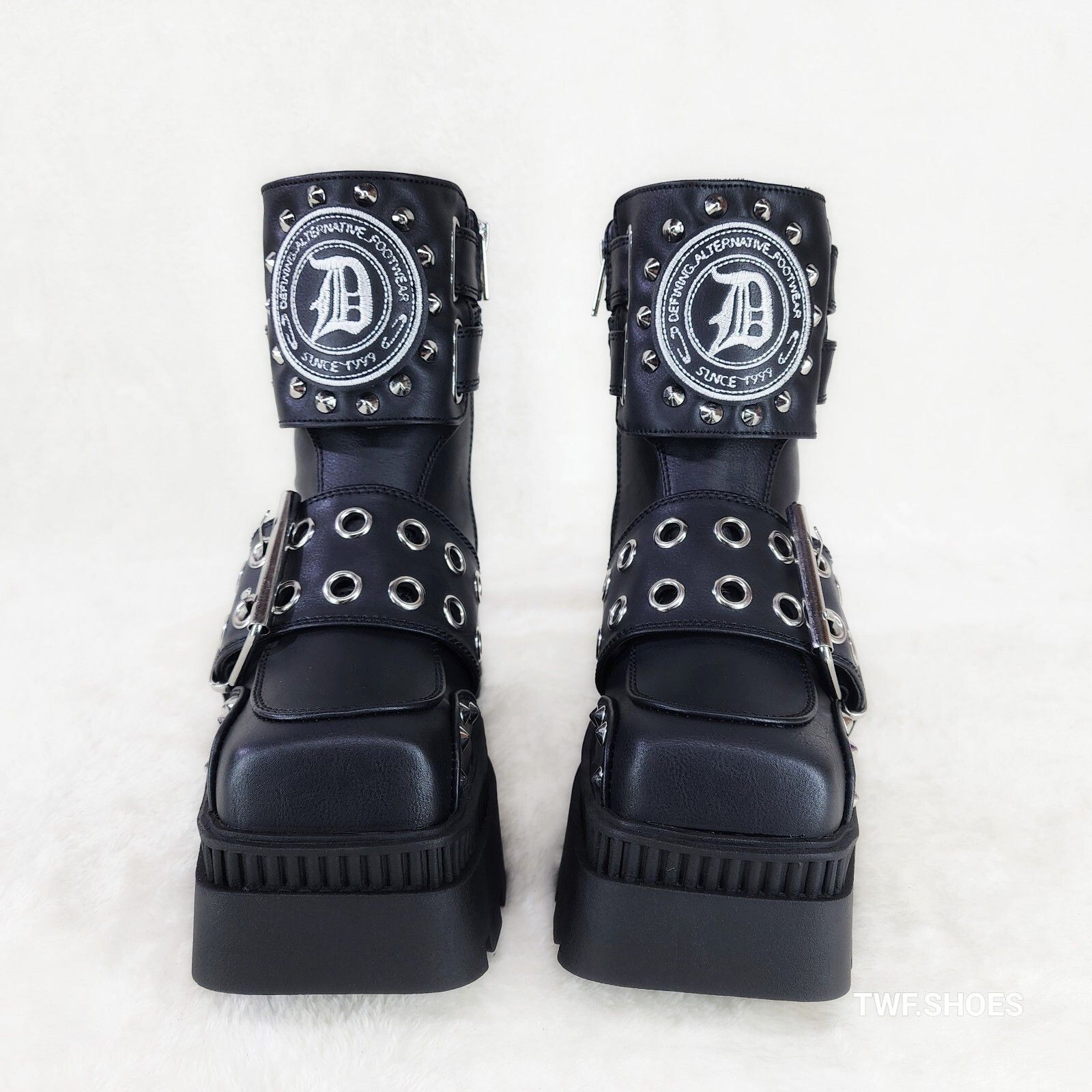 Other Wicked Wrath 58 Square Toe Goth Lace Up Big Buckle Strap Ank Size US 9 / IT 39 - 7 Thumbnail