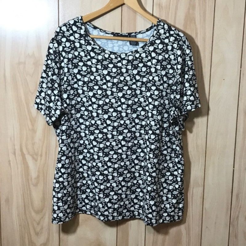 Other Apostrophe Brown Leaf Round Neck Short Sleeve Top 16/18W Size XXL / US 16-18 / IT 52-54 - 1 Thumbnail