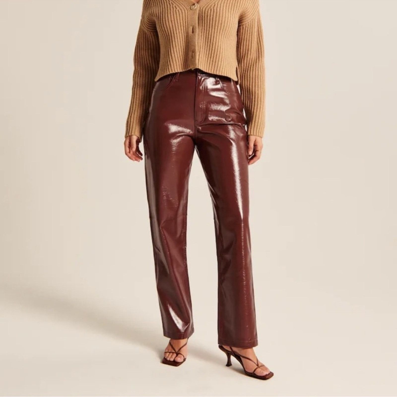 Abercrombie & Fitch Abercrombie 90s Straight Leg Ultra High Rise Leather Pants Size 31" - 2 Thumbnail