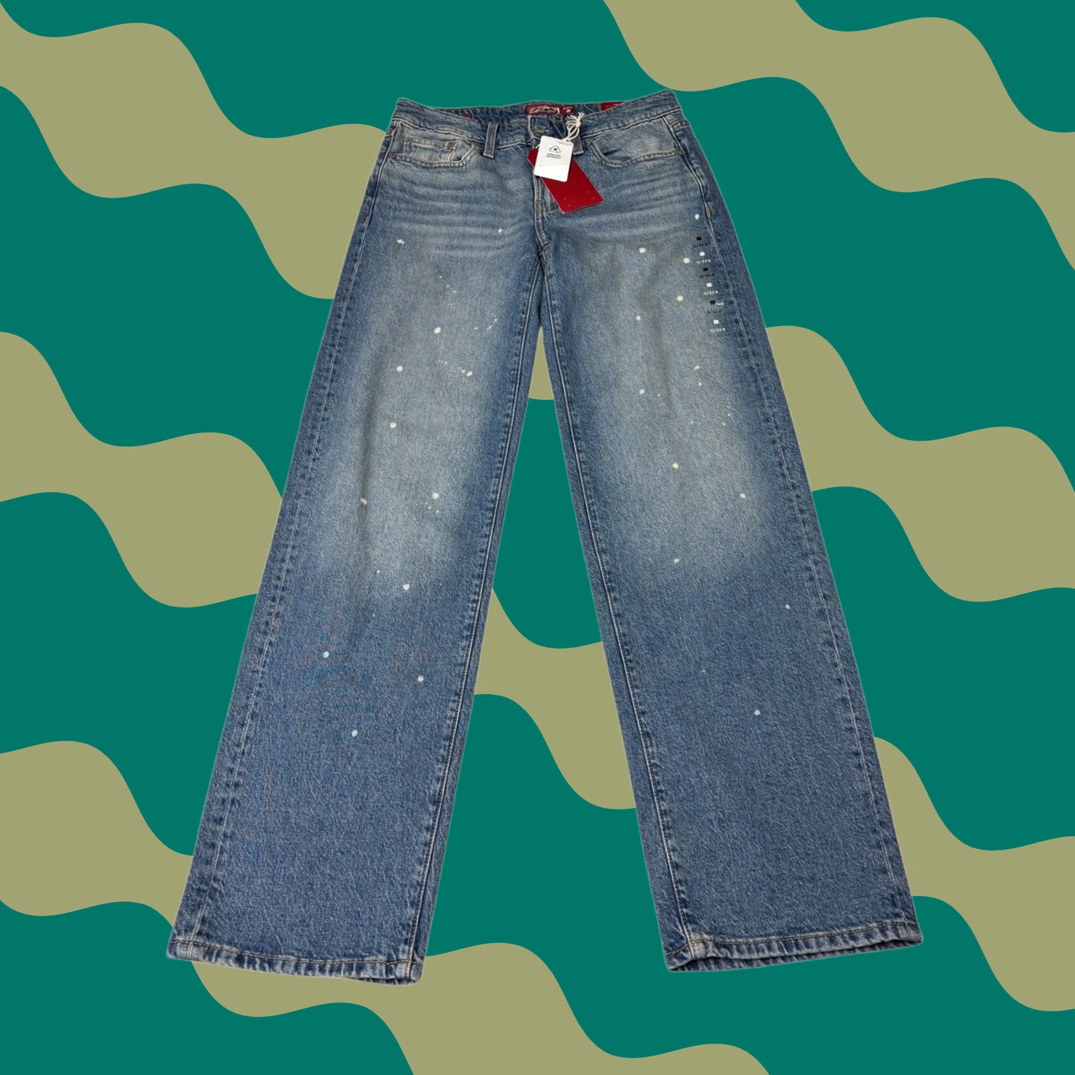 Lucky Brand NWT Lucky Brand Lucky Legend The Baggy Jeans Blue Paint Splatter 30 X 31.5 5-Pocket Wide-Leg Denim Womens Jeans Size 30" / US 8 / IT 44 - 1 Thumbnail