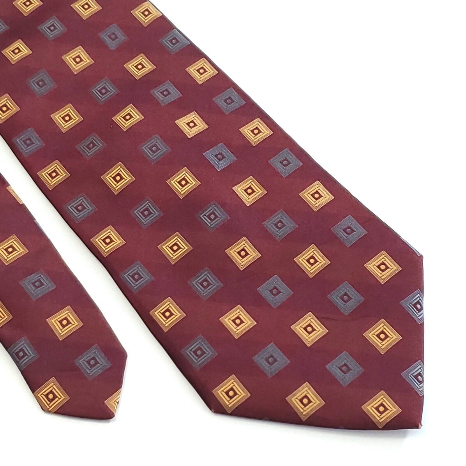 Calvin Klein Calvin Klein Maroon Woven Orange Geometric Silk Tie Size ONE SIZE - 1 Thumbnail