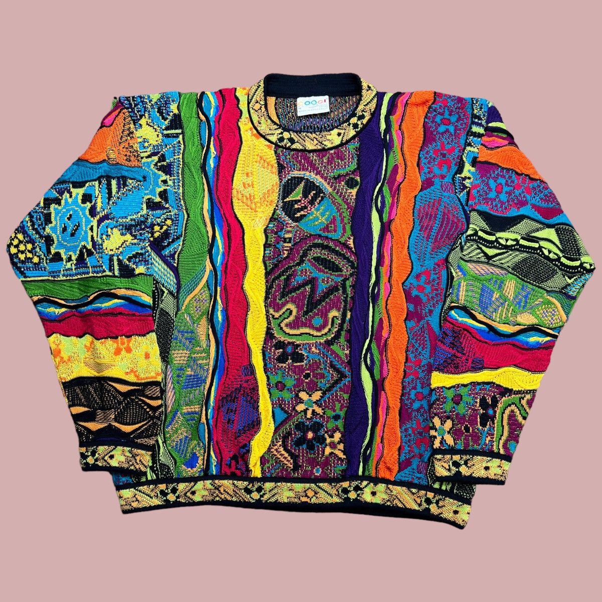 image of Coogi Sun Guitar Flower Multicolor Knit Australian Sweater, Men's (Size Medium)