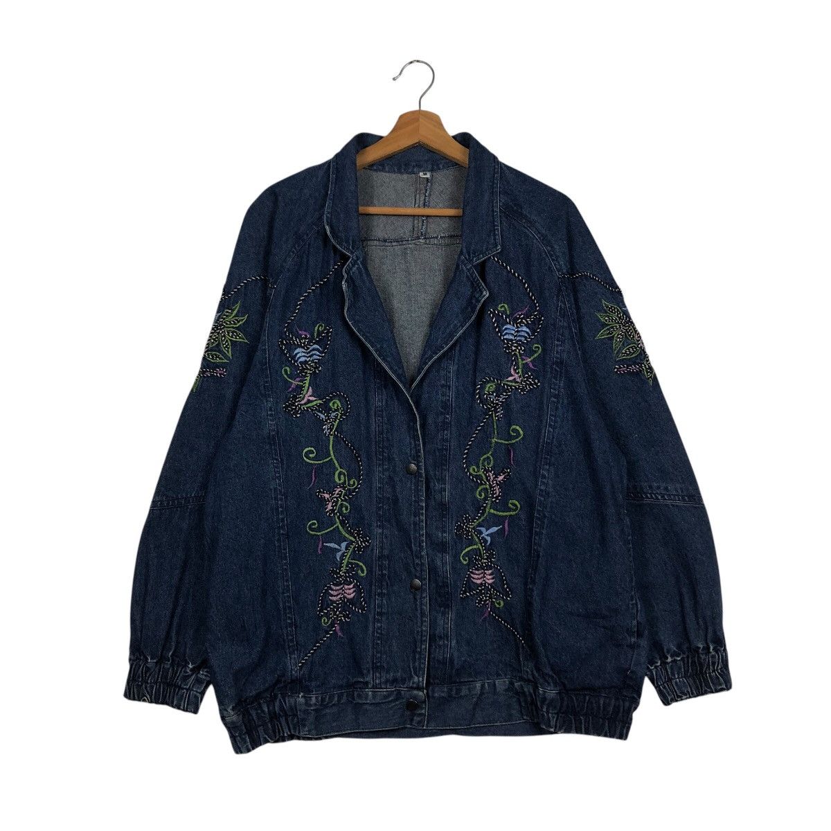 Japanese Brand 📌Vintage Denim Jacket Unbranded Floral Embroidered Big Logo Size US M / EU 48-50 / 2 - 2 Thumbnail