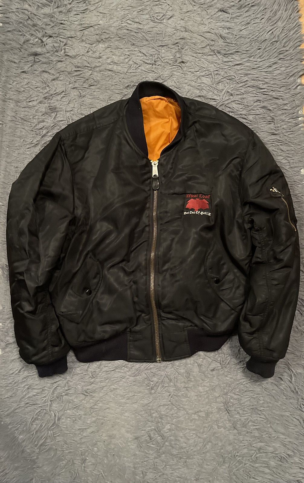 image of Band Tees x Bomber Jacket Meat Loaf 1993 Vintage Official Promo Ma-1 Bomber Jacket in Black (Size X