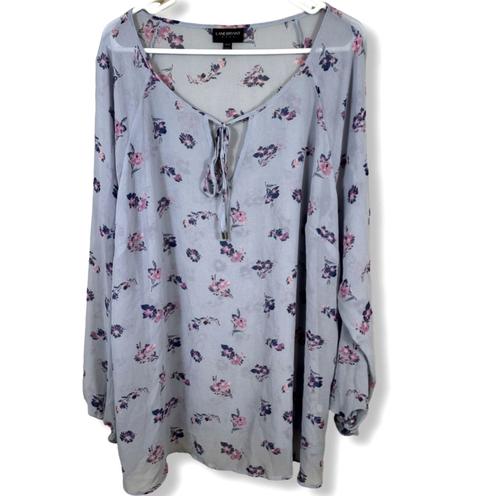 Vintage Lane Bryant Blouse Top Women's Plus Light Blue Floral Bow Tied Sheer Size 22 Size 3XL / US 20-22 - 2 Thumbnail