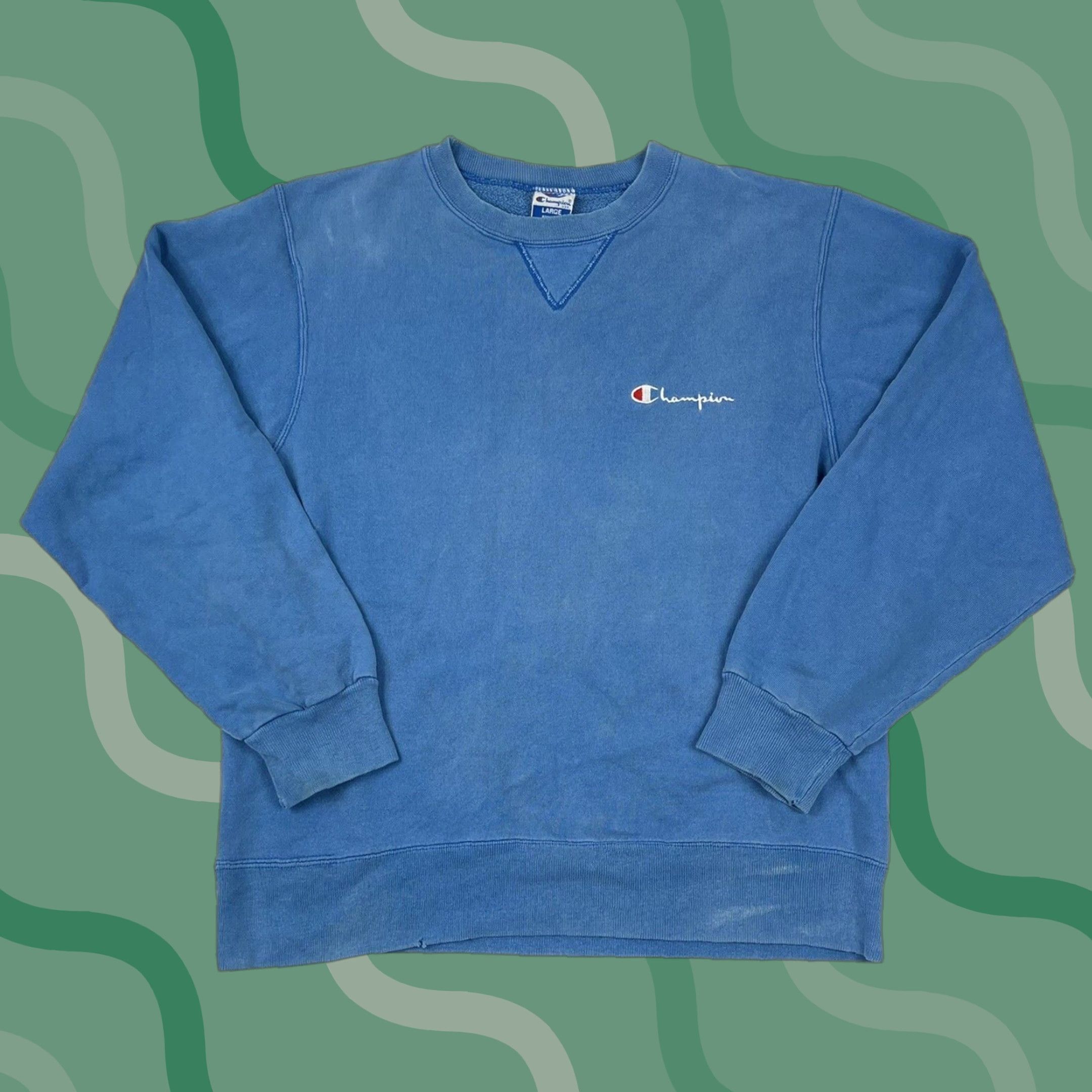 Champion VINTAGE Champion 90s Sweatshirt Crewneck Light Powder Blue Sz L Men's Spell Out USA Size US L / EU 52-54 / 3 - 1 Thumbnail
