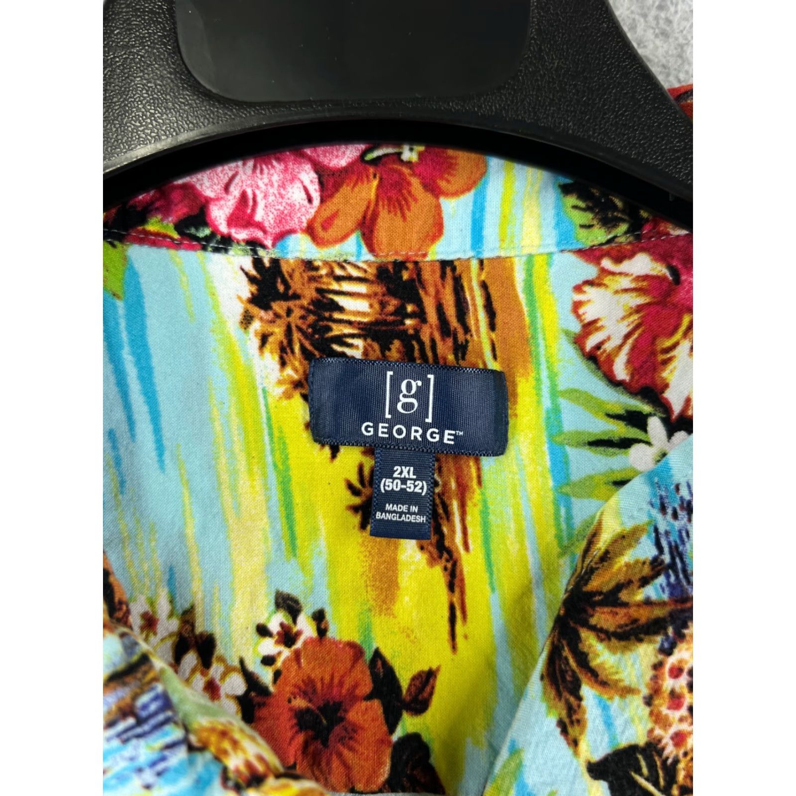 George George Hawaiian Shirt Mens 2XL Blue Floral Print Sleeves Short Sleeve Button-Up Cotton Size US XXL / EU 58 / 5 - 3 Thumbnail