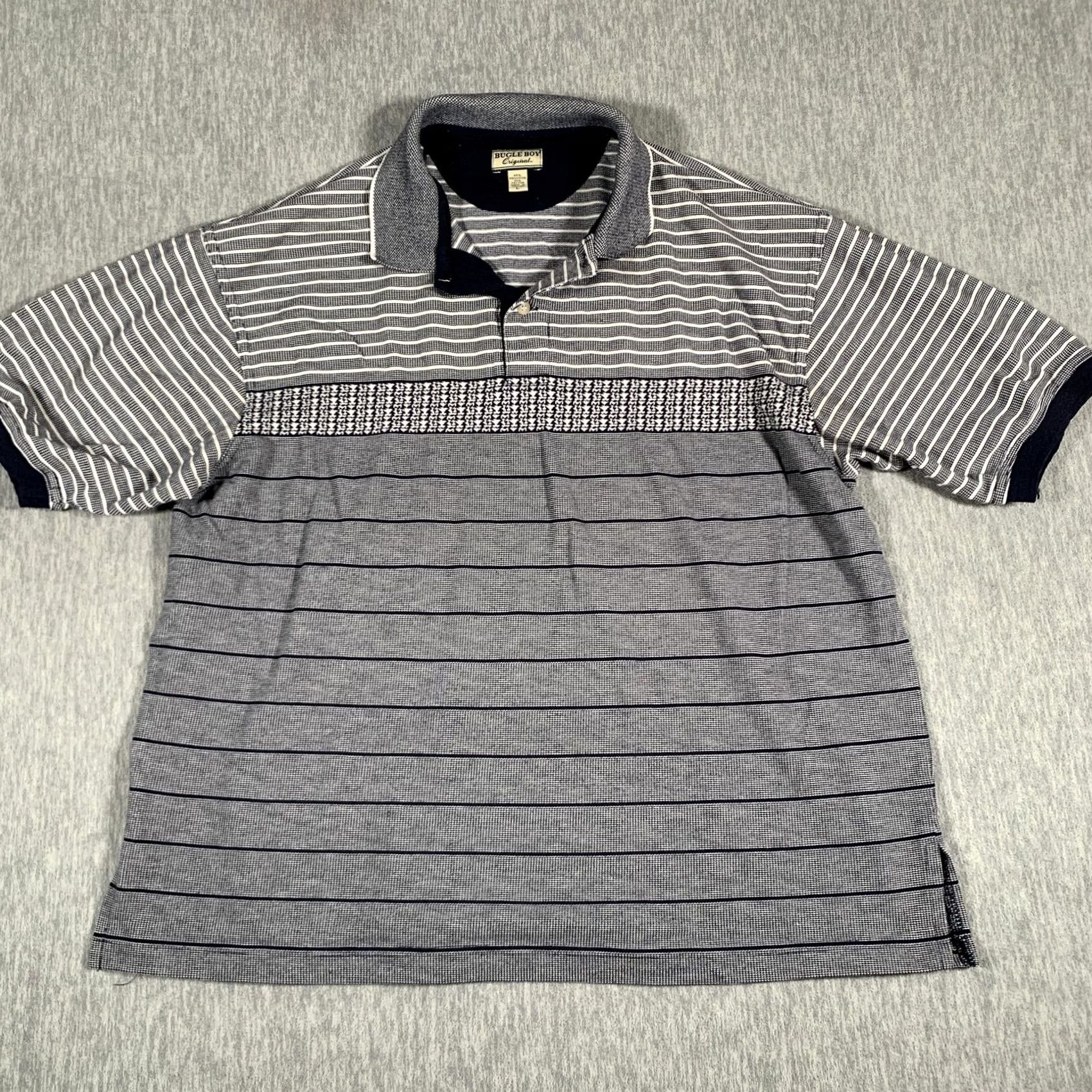 Bugle Boy VINTAGE Bugle Boy Polo Shirt Mens Large Gray Blue Stripe Knit Retro 90s Size US L / EU 52-54 / 3 - 2 Thumbnail