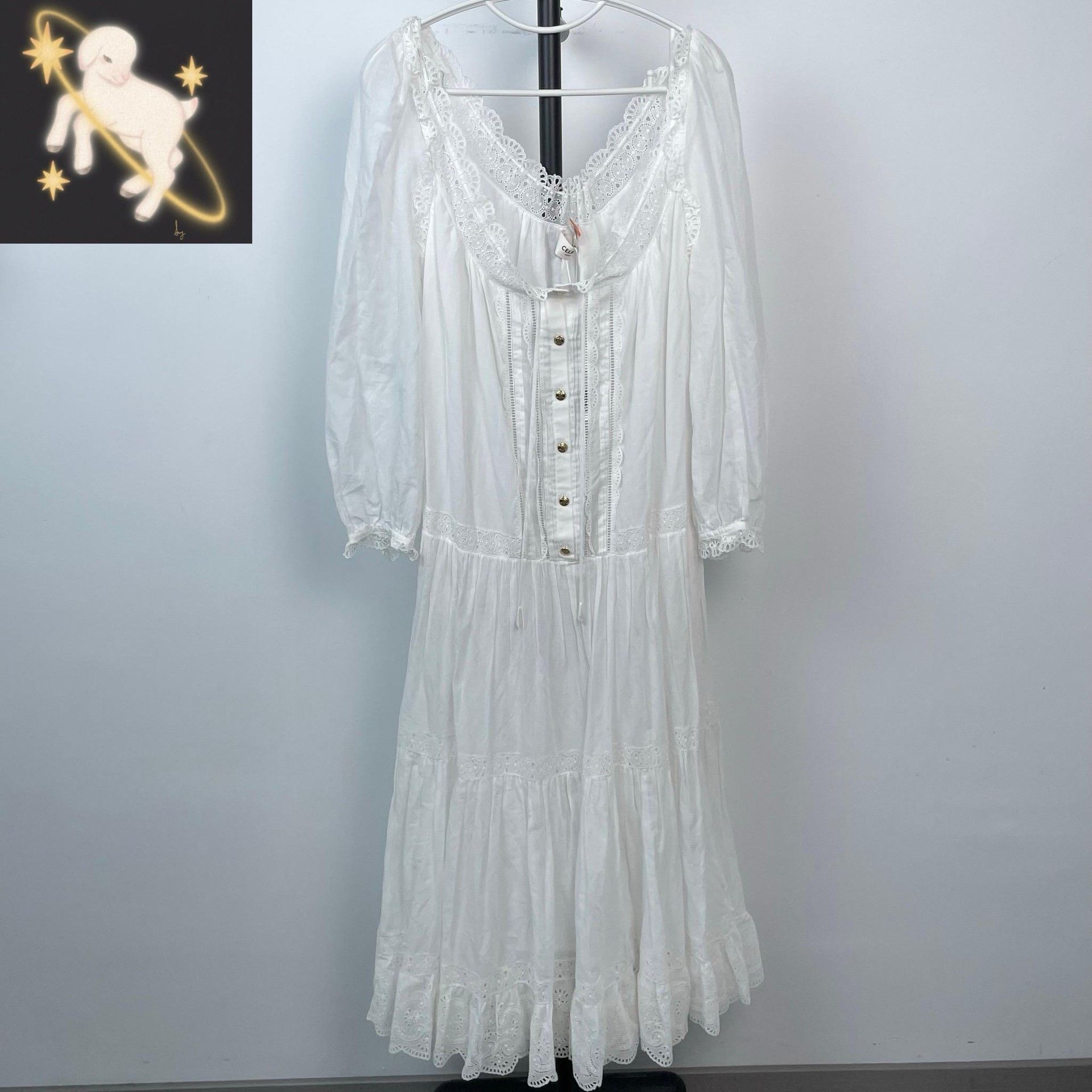 Celine Celine White Lace Embroidery Long Resort Dress Size S / US 4 / IT 40 - 1 Thumbnail