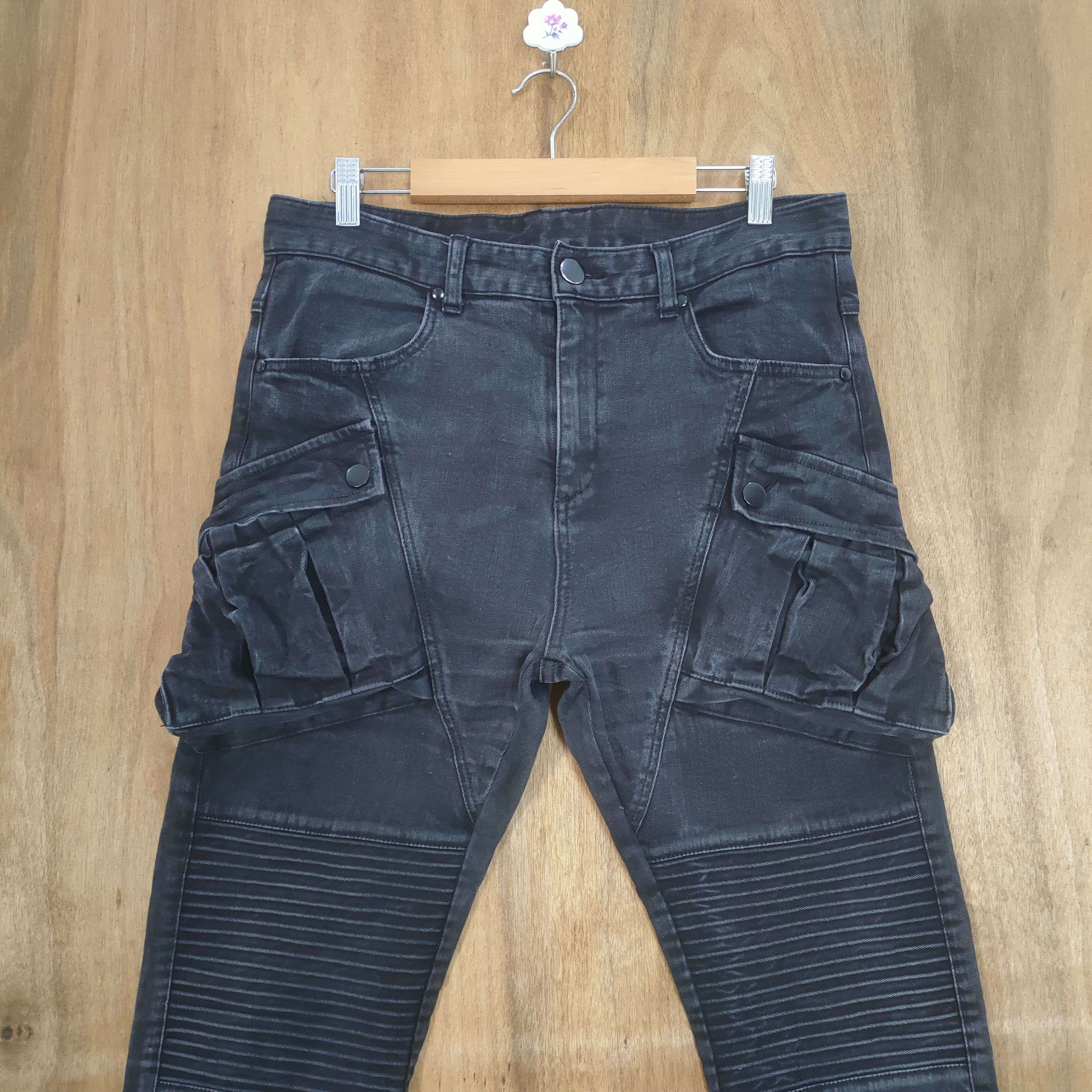 image of Biker Denim x Black Unplugged Black Cargo Pants in Blacks, Men's (Size 32)