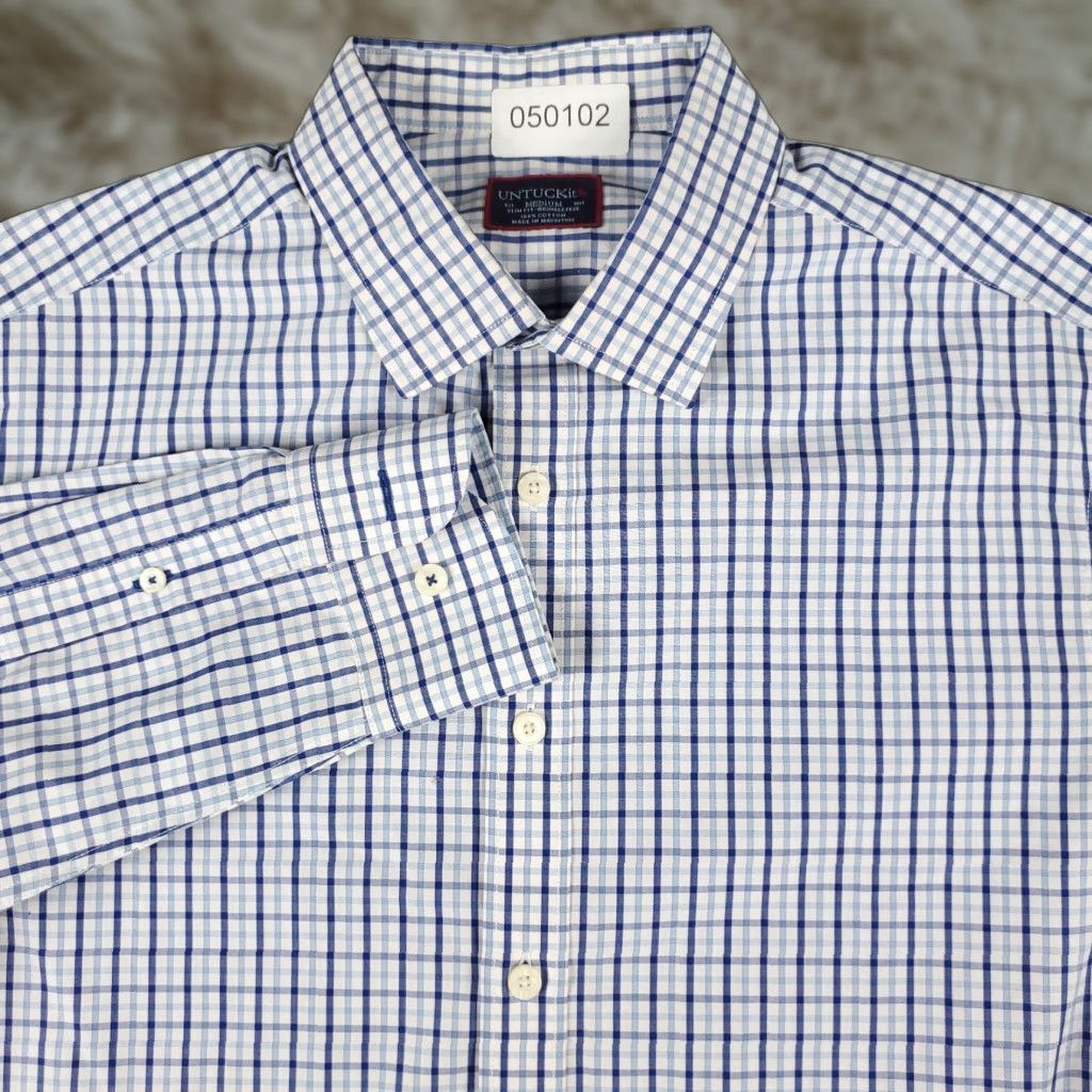 UNTUCKit UNTUCKit Shirt Mens Medium Blue White Check Button Up Long Sleeve Size US M / EU 48-50 / 2 - 1 Thumbnail
