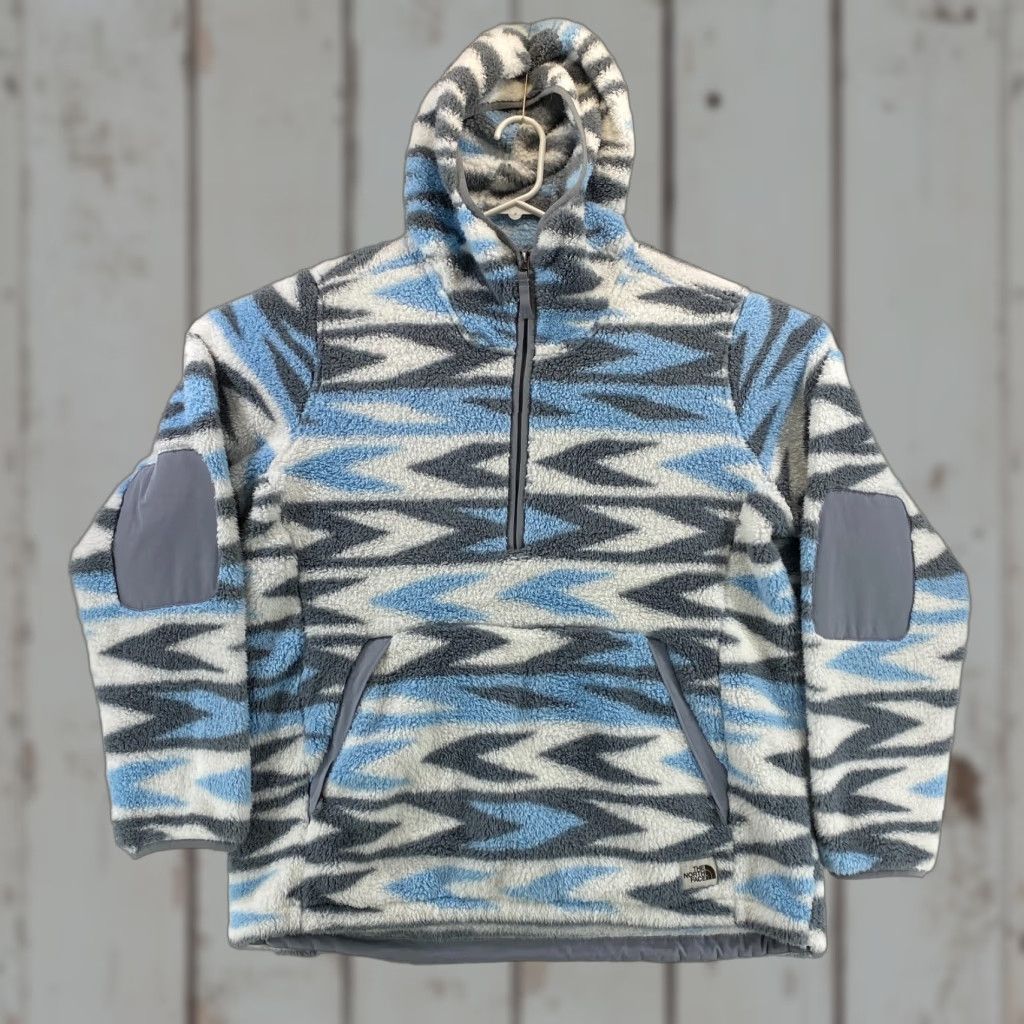 The North Face VINTAGE The North Face Hooded Pullover Shirt XL Blue White Gray 3/4 Zip Pockets Sherpa Fleece Womens Size XL / US 12-14 / IT 48-50 - 1 Thumbnail