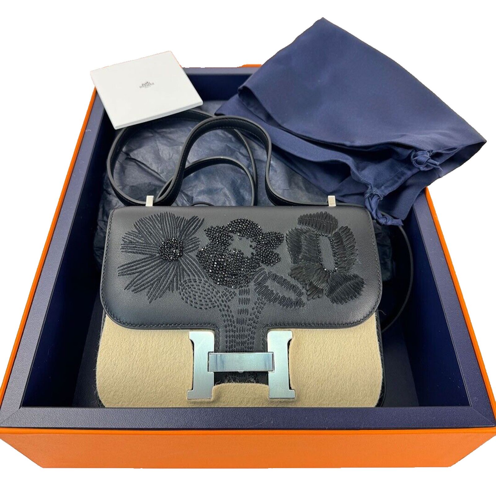 Hermes Hermes Constance Black Embroidered Palladium Hardware Bag Size ONE SIZE - 3 Thumbnail