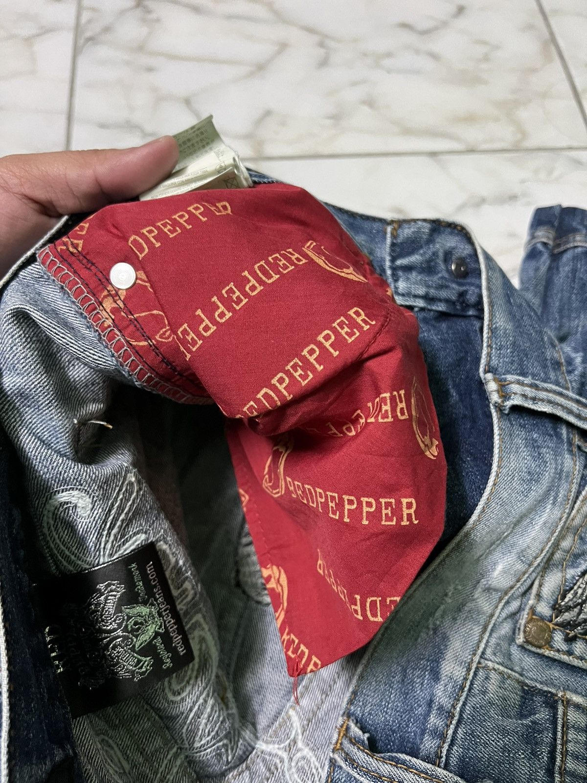 Japanese Brand 💥Baggy💥Redpepper Double Knee Washed Ripped Distress Jeans Size US 35 - 19 Thumbnail