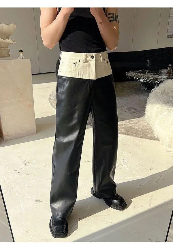 Vintage Hirayama x Koga Faux Leather Black Straight Leg Pants Size US 30 / EU 46 - 1 Thumbnail
