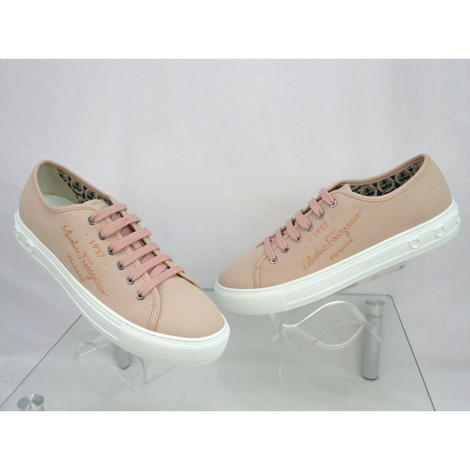 Salvatore Ferragamo MEDITERR PINK LEMONADE CANVAS LEATHER TRIM LOGO SNEAKERS 9 C Size US 9 / IT 39 - 5 Thumbnail