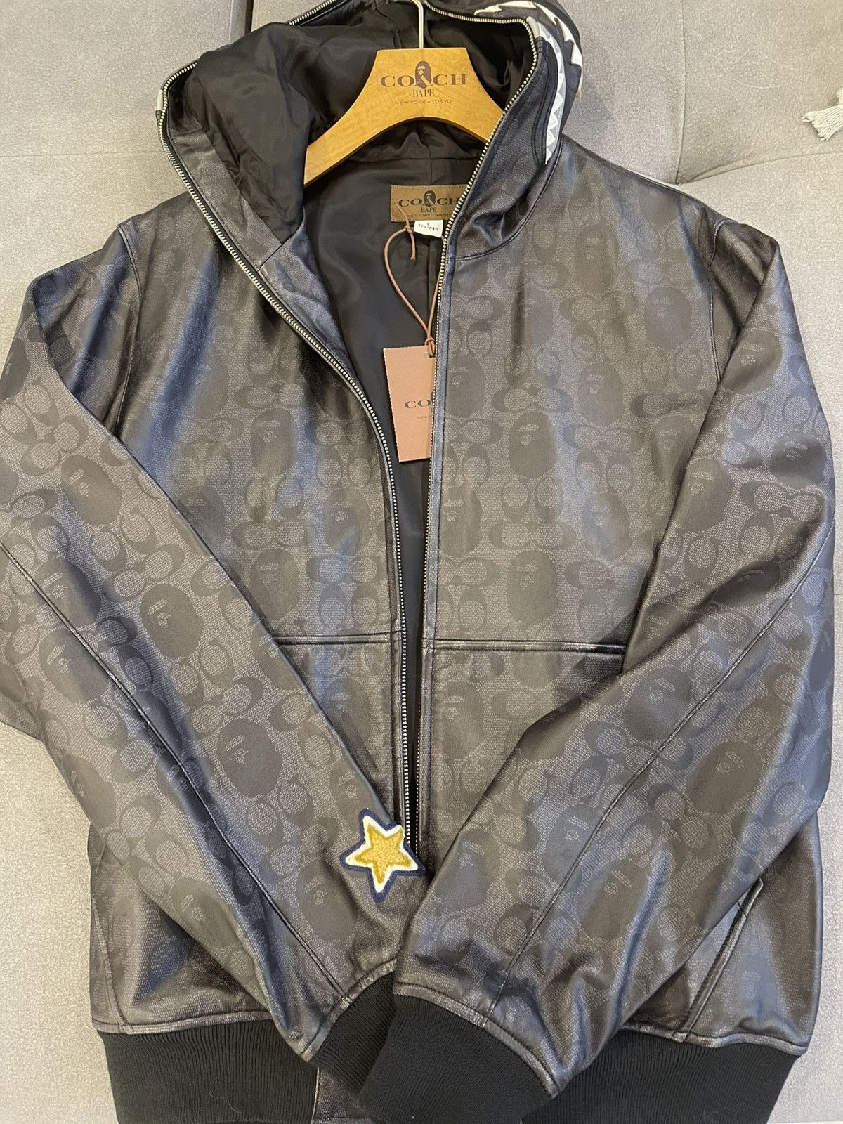 Black Bape X Coach Shark Leather Jacket