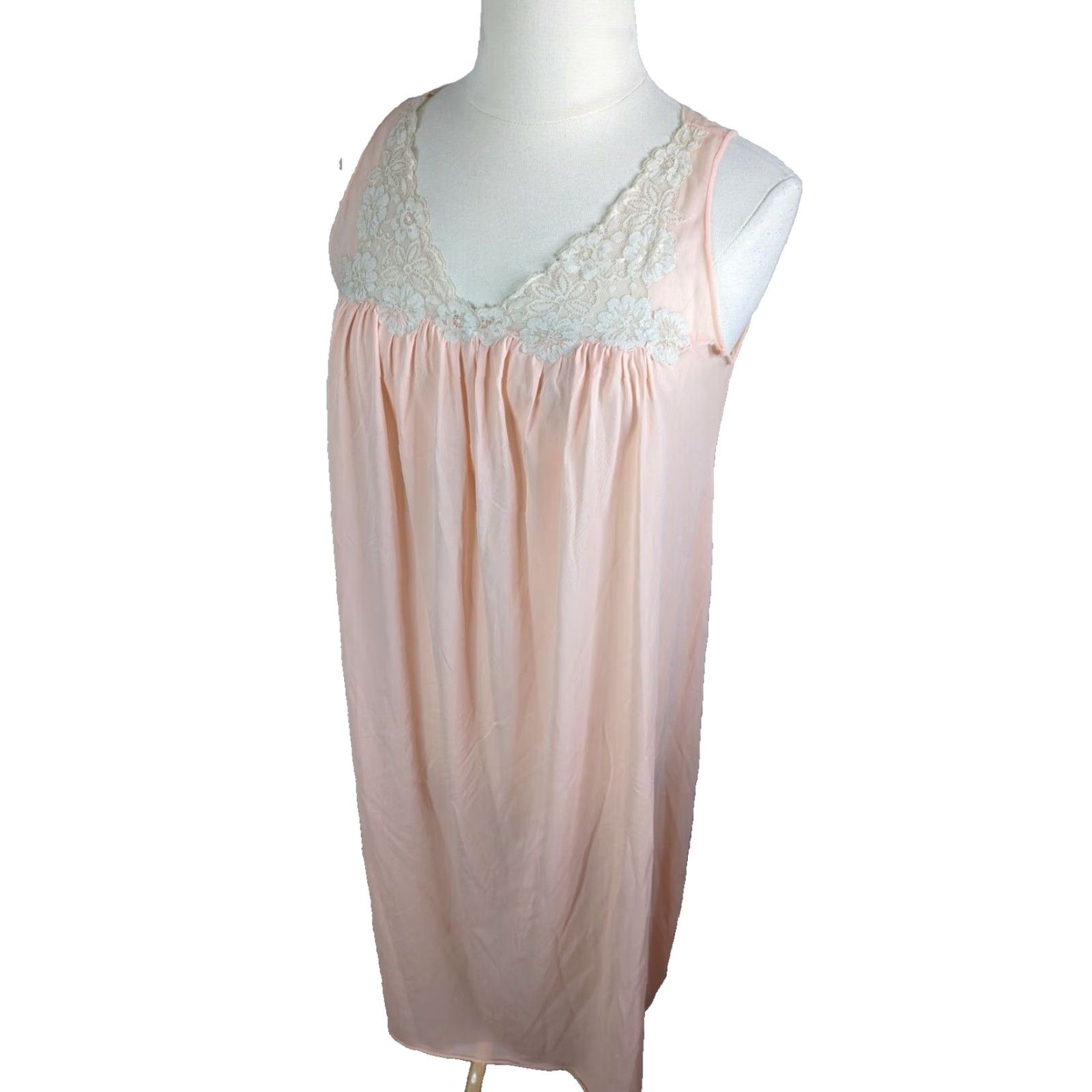 Vintage VINTAGE nightgown Lace Floral roses Peach Pink XL D1S Long Satin Nightgown Size ONE SIZE - 2 Thumbnail