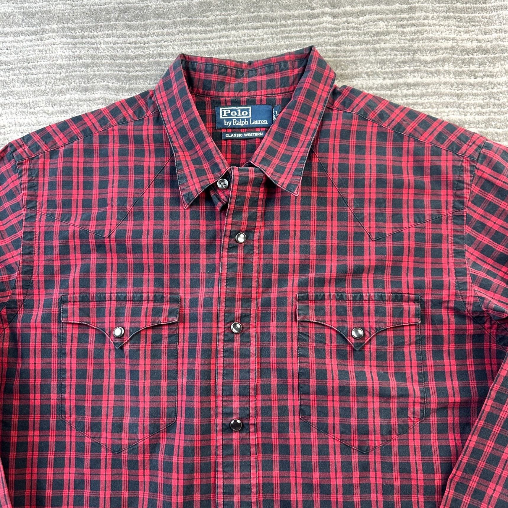 Polo Ralph Lauren VINTAGE Polo Ralph Lauren Shirt Mens Large Red Plaid Western Pearl Snap Button Up Size US L / EU 52-54 / 3 - 3 Thumbnail