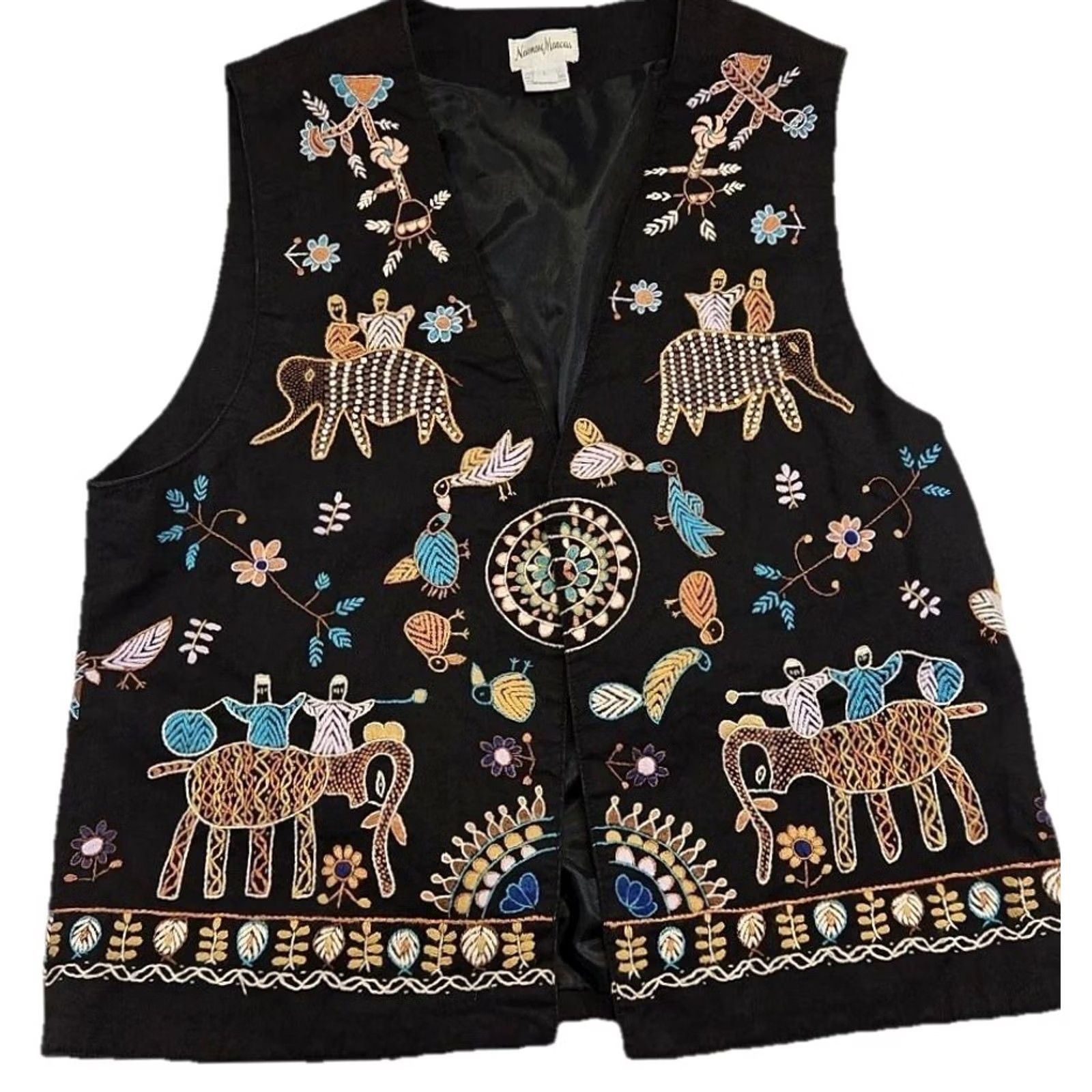 Vintage VINTAGE Newport News Black Embroidered Elephant Folk Art Boho Cotton Vest L Women Size L / US 10 / IT 46 - 4 Thumbnail