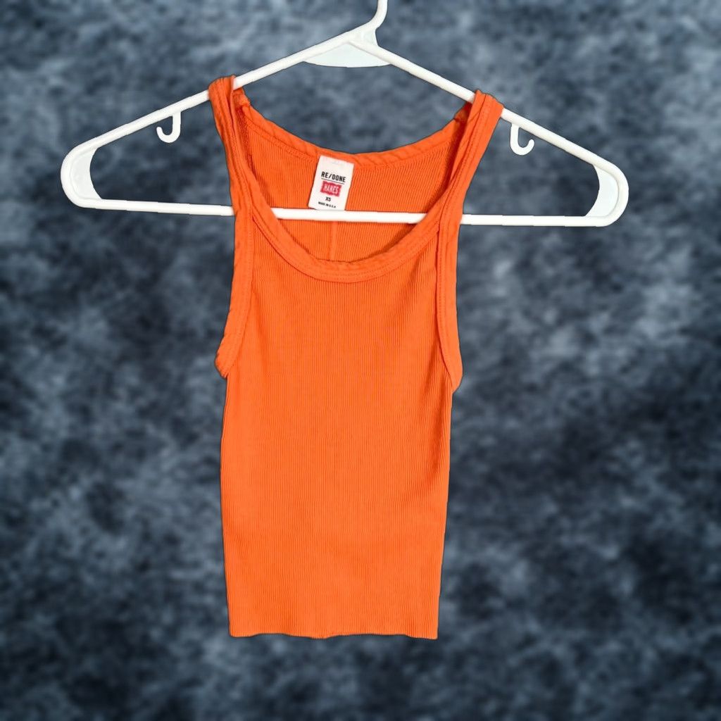RE/DONE VINTAGE Re/Done Hanes Womens XS Orange Ribbed Tank Top Cotton Size XS / US 0-2 / IT 36-38 - 1 Thumbnail