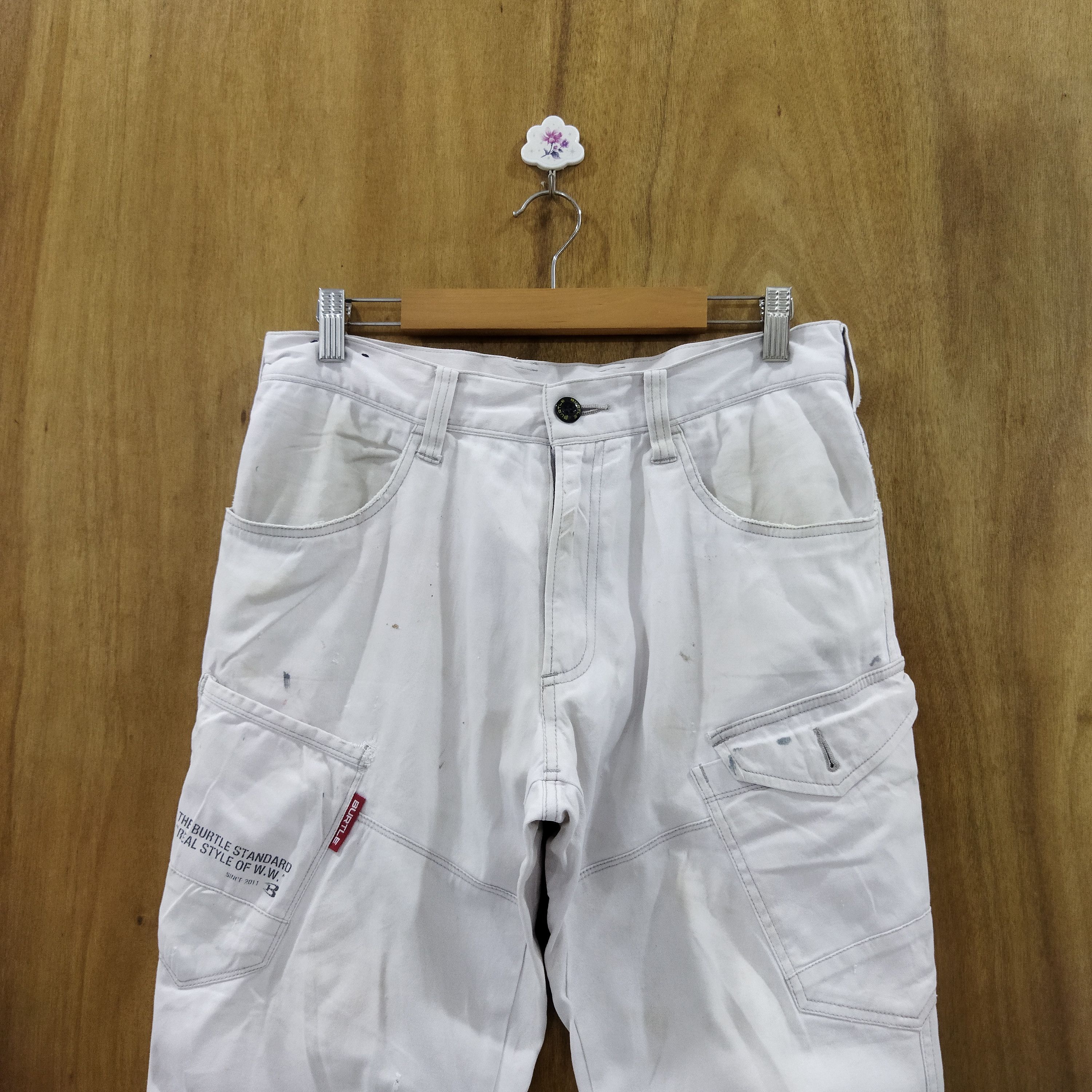 Japanese Brand BURTLE WORK WARE FADED WHITE CARGO PANTS Size US 32 / EU 48 - 2 Thumbnail