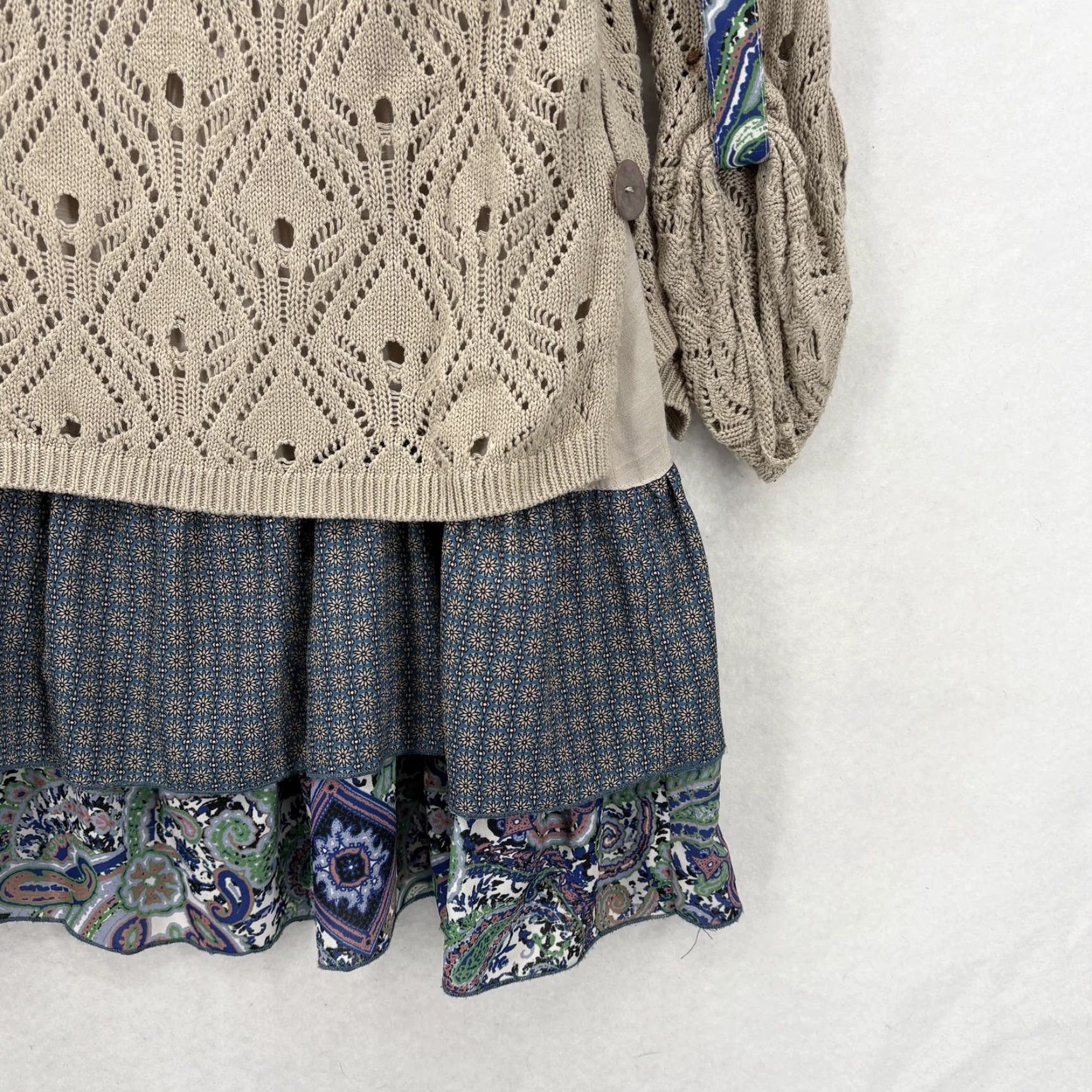 Vintage John Mark Sweater Womens Medium Beige Open Knit Layered Ruffle Hem Boho Size M / US 6-8 / IT 42-44 - 3 Thumbnail